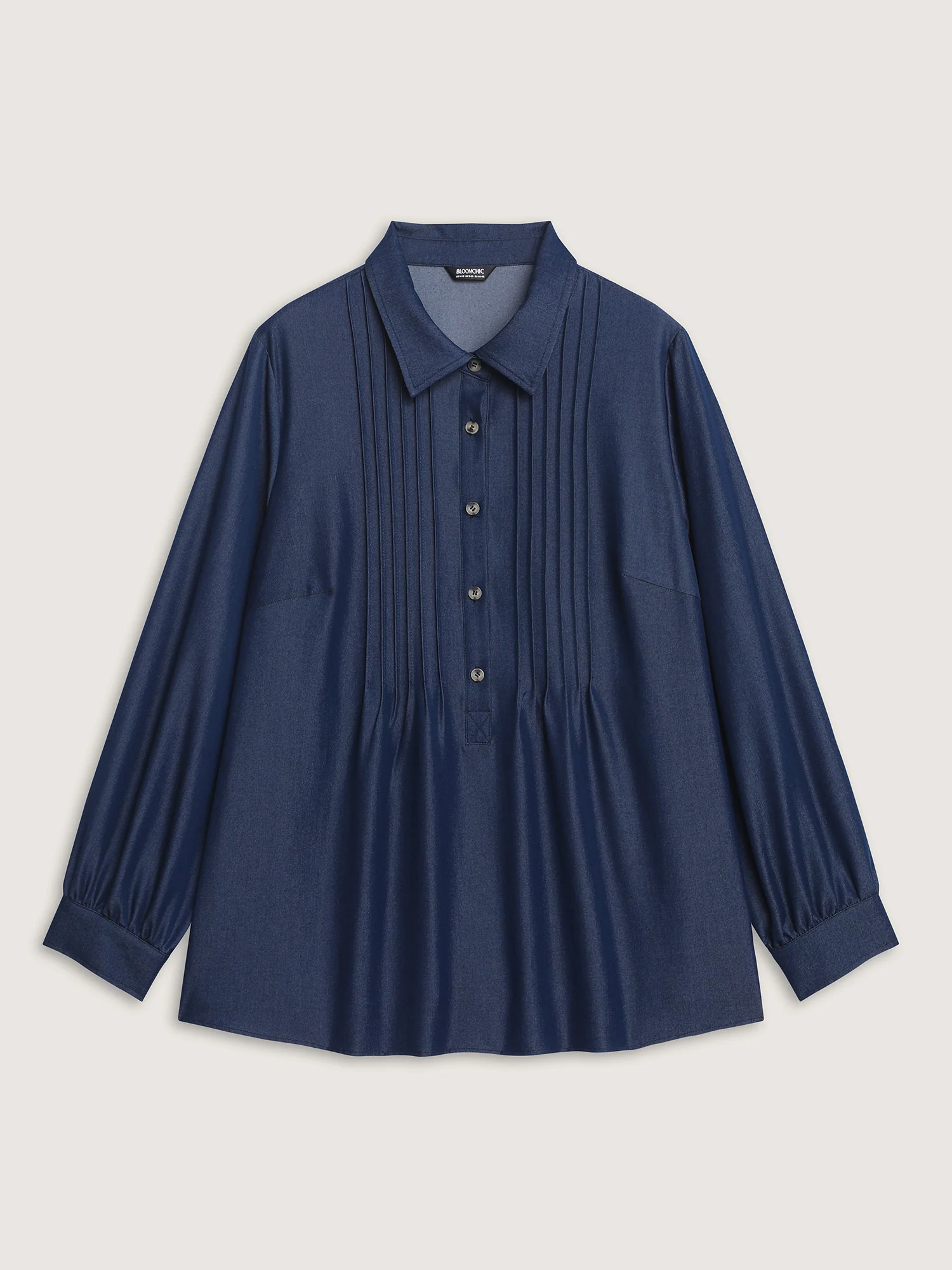 Buttons Pleated Denim Blouse - Image 7