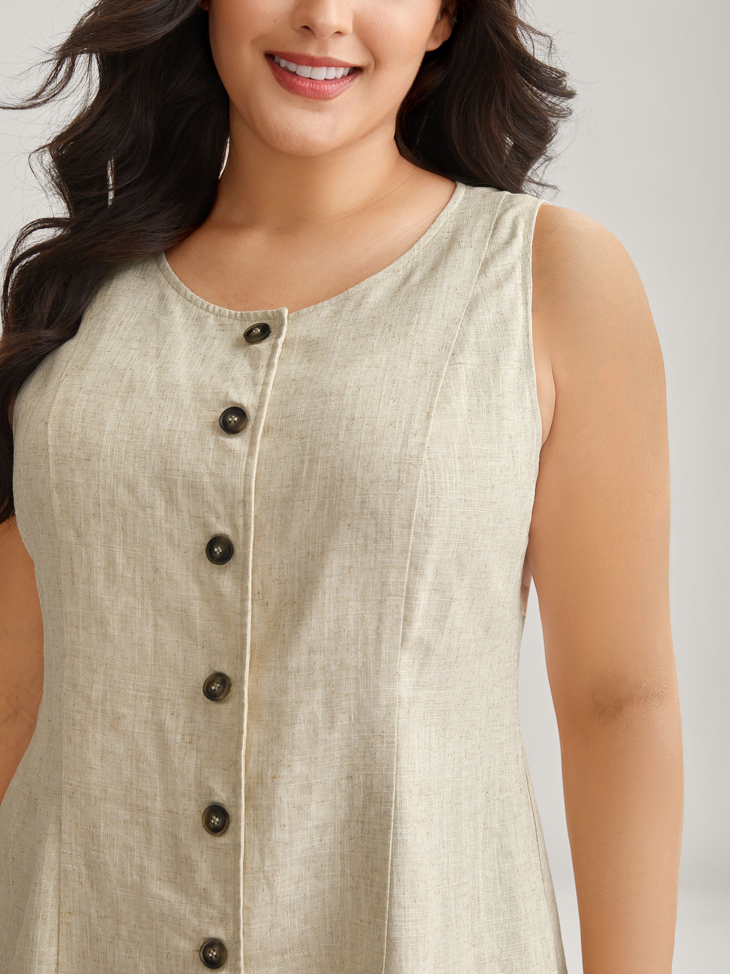 Linen Buttons Slim Fit Adjustable Vest - Image 2