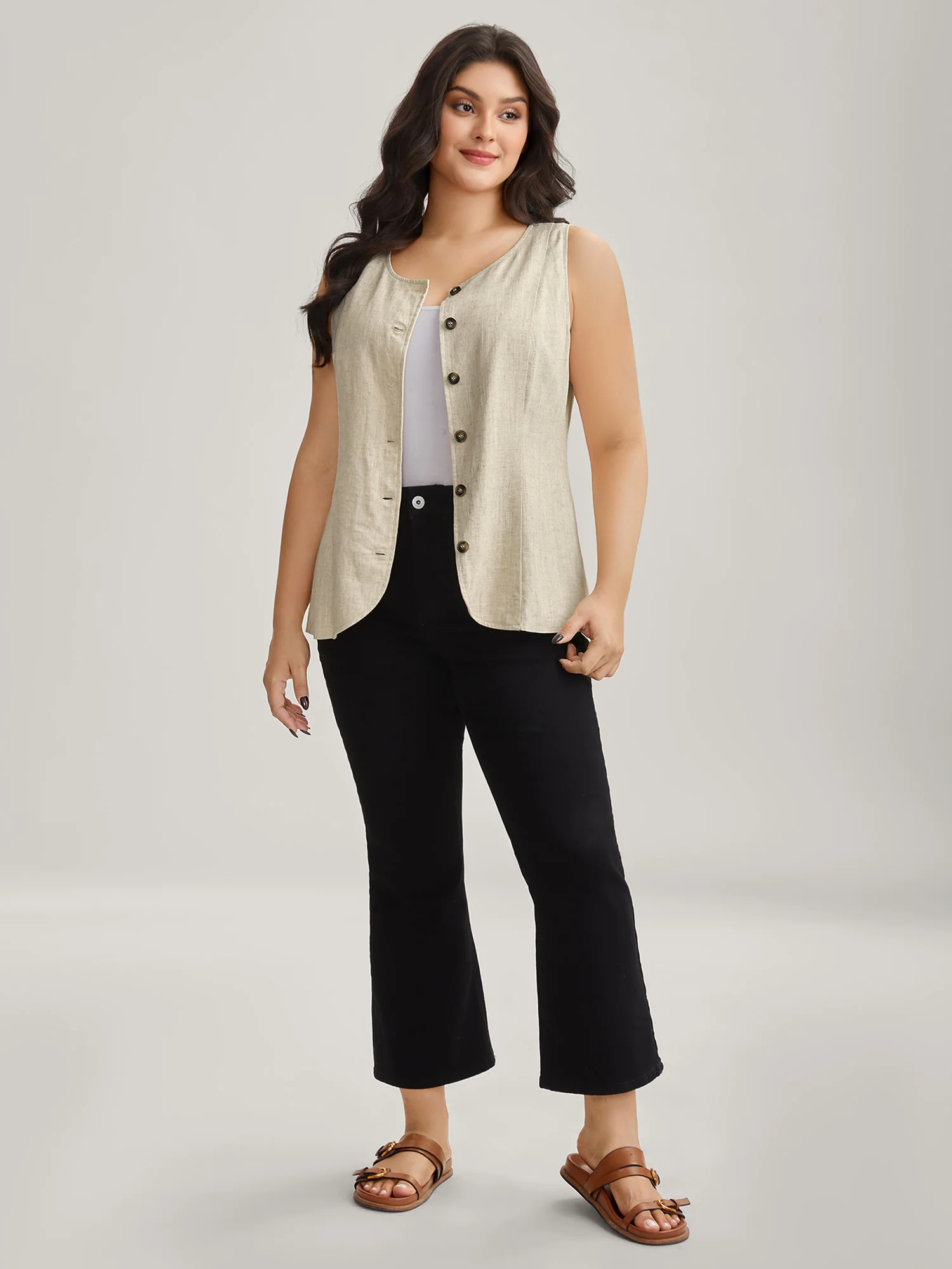 Linen Buttons Slim Fit Adjustable Vest - Image 3