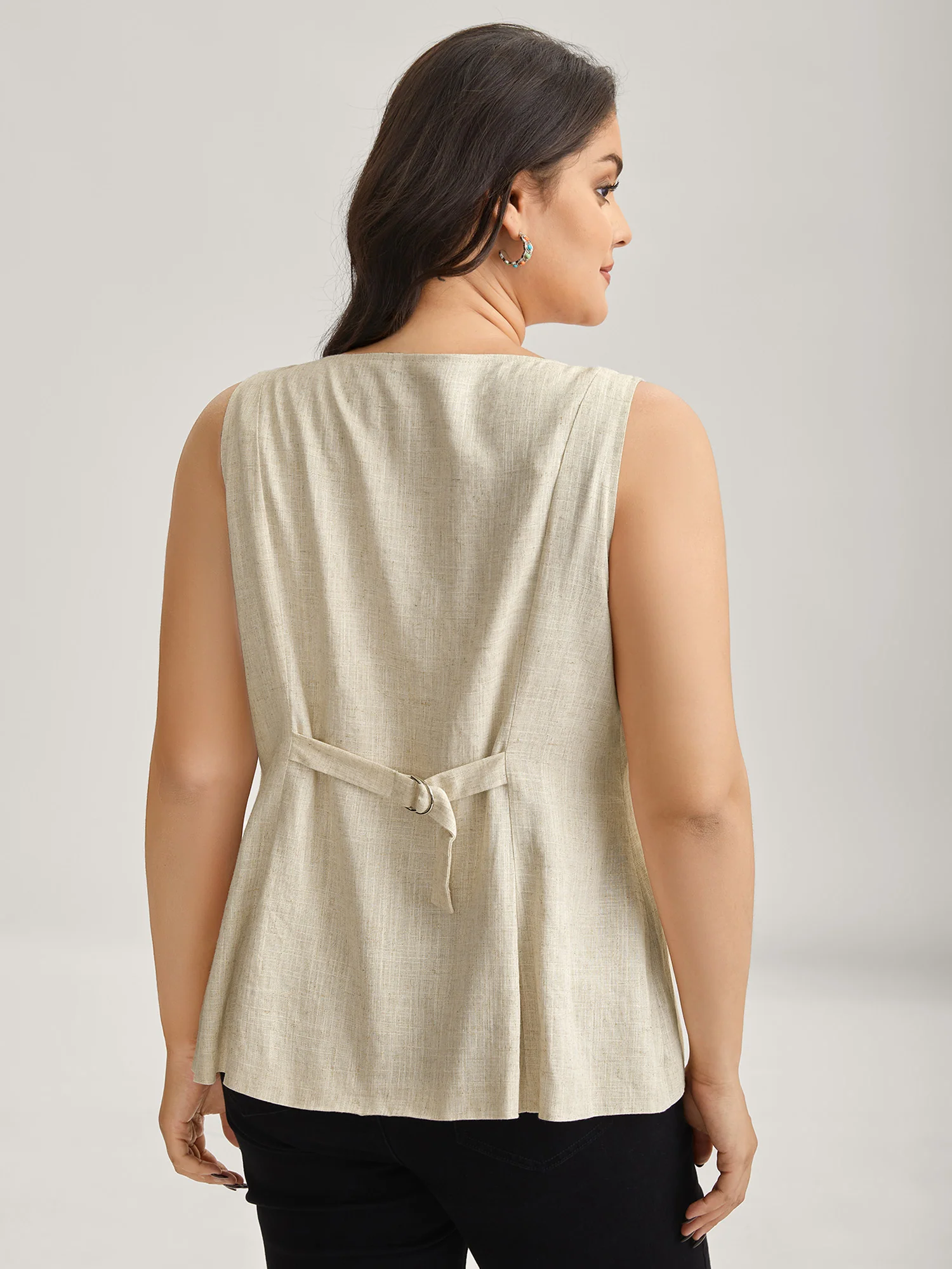Linen Buttons Slim Fit Adjustable Vest - Image 4
