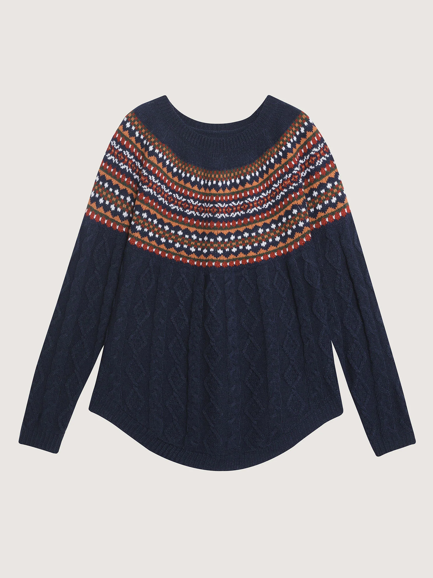 Cable Knit Boho Print Curvy Hem Pullover - Image 5