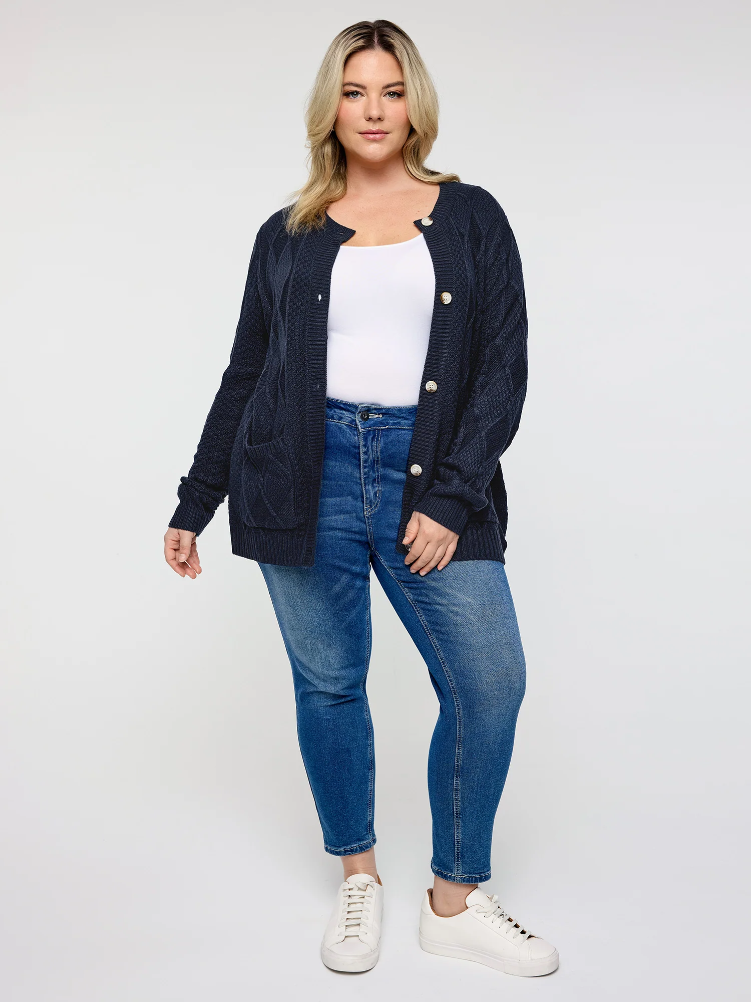 Cable Knit Button Pockets Cardigan - Image 3