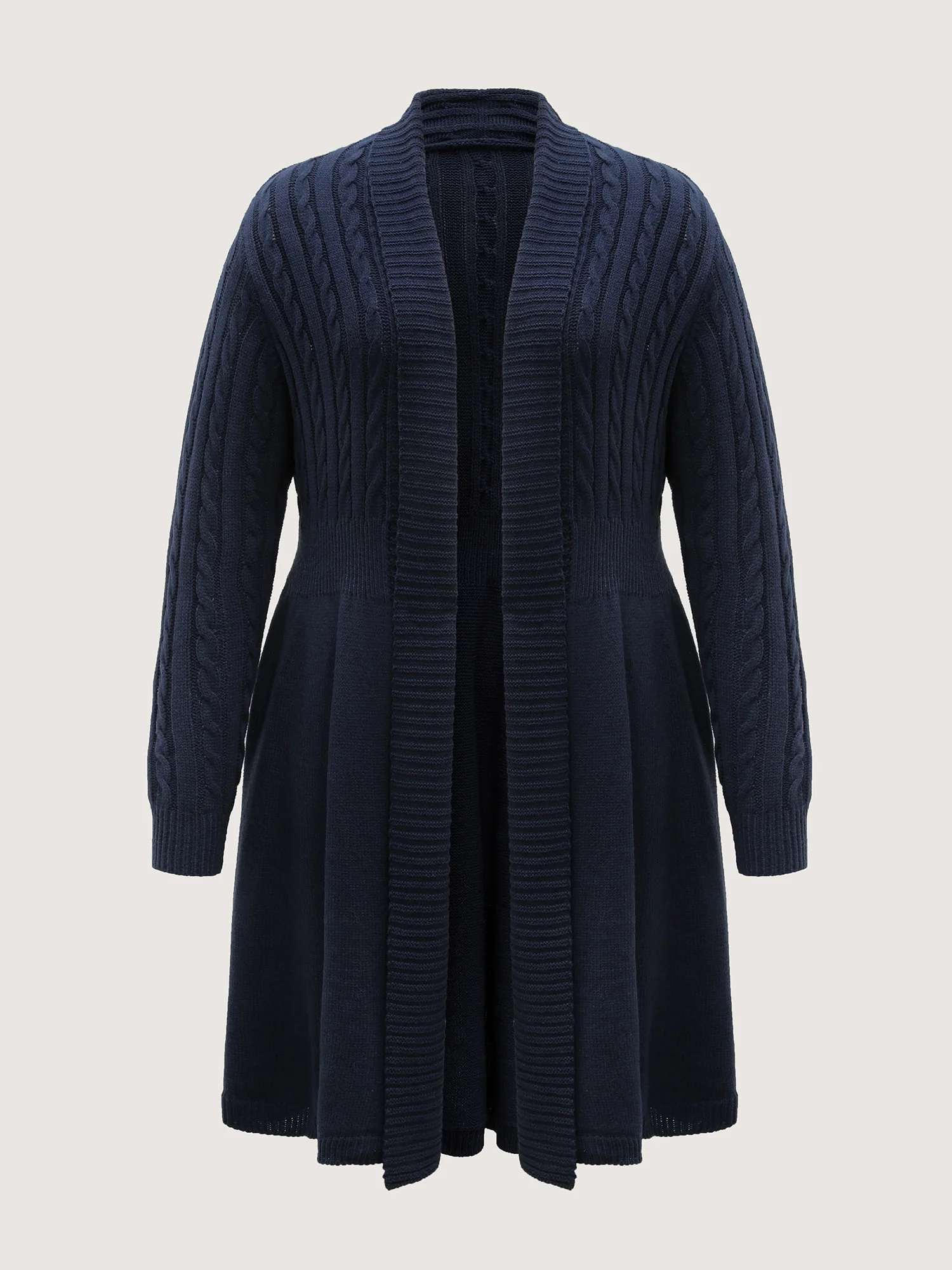 Cable Knit Cinched-Flared Waist Knit Cardigan - Image 8