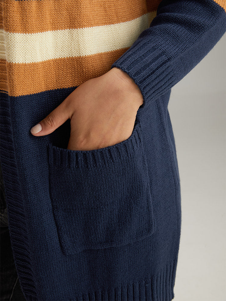 Cable Knit Colorblock Contrast Open Front Cardigan - Image 8