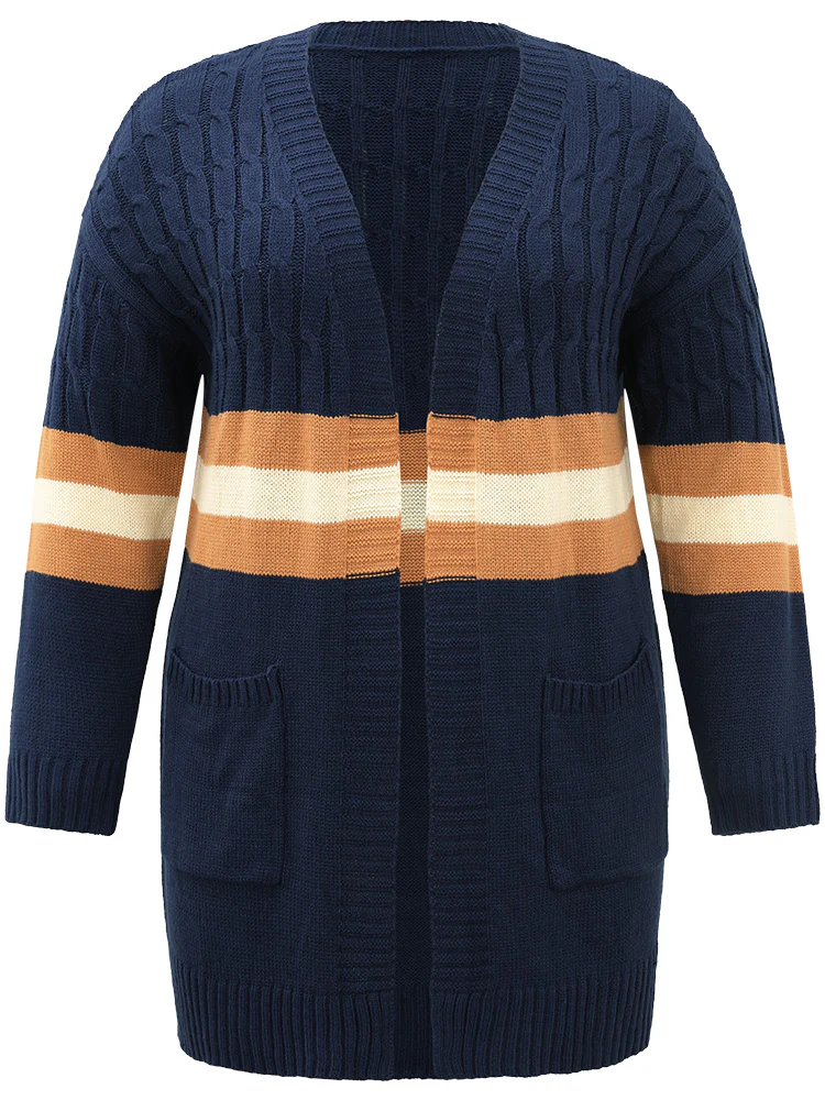 Cable Knit Colorblock Contrast Open Front Cardigan - Image 9