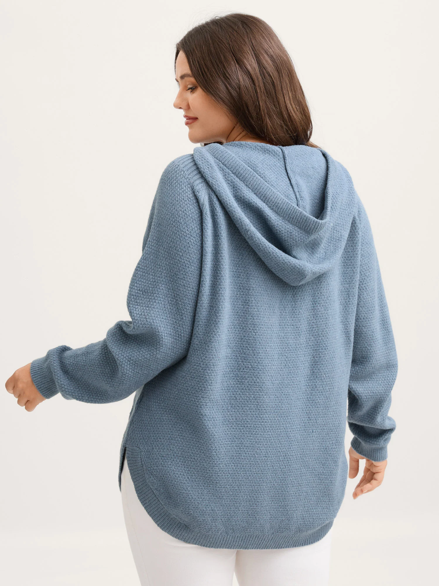 Cable Knit Curvy Hem Hooded Pullover - Image 5
