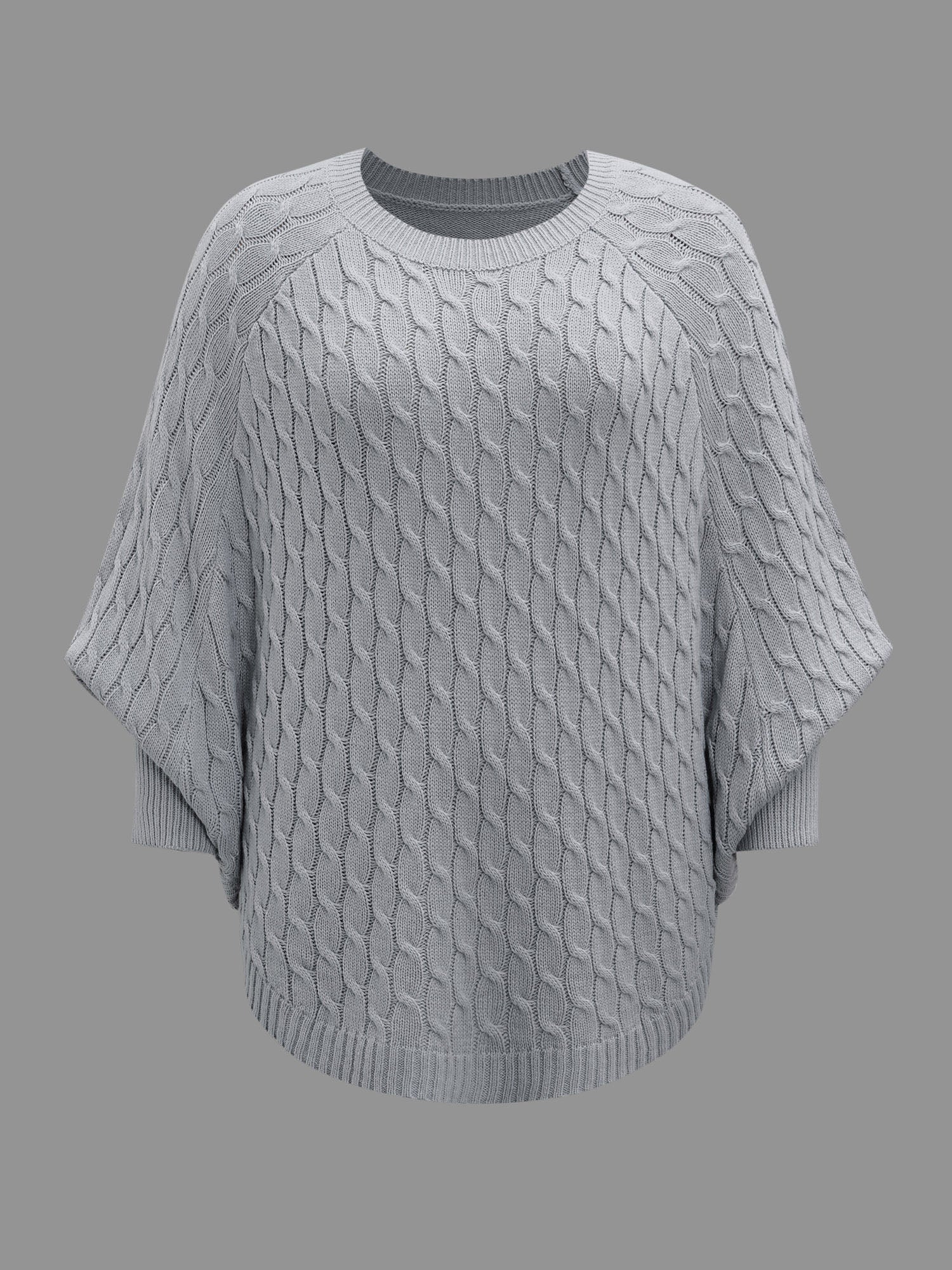 Cable Knit Dolman Sleeve Curved Hem Pullover - Image 7