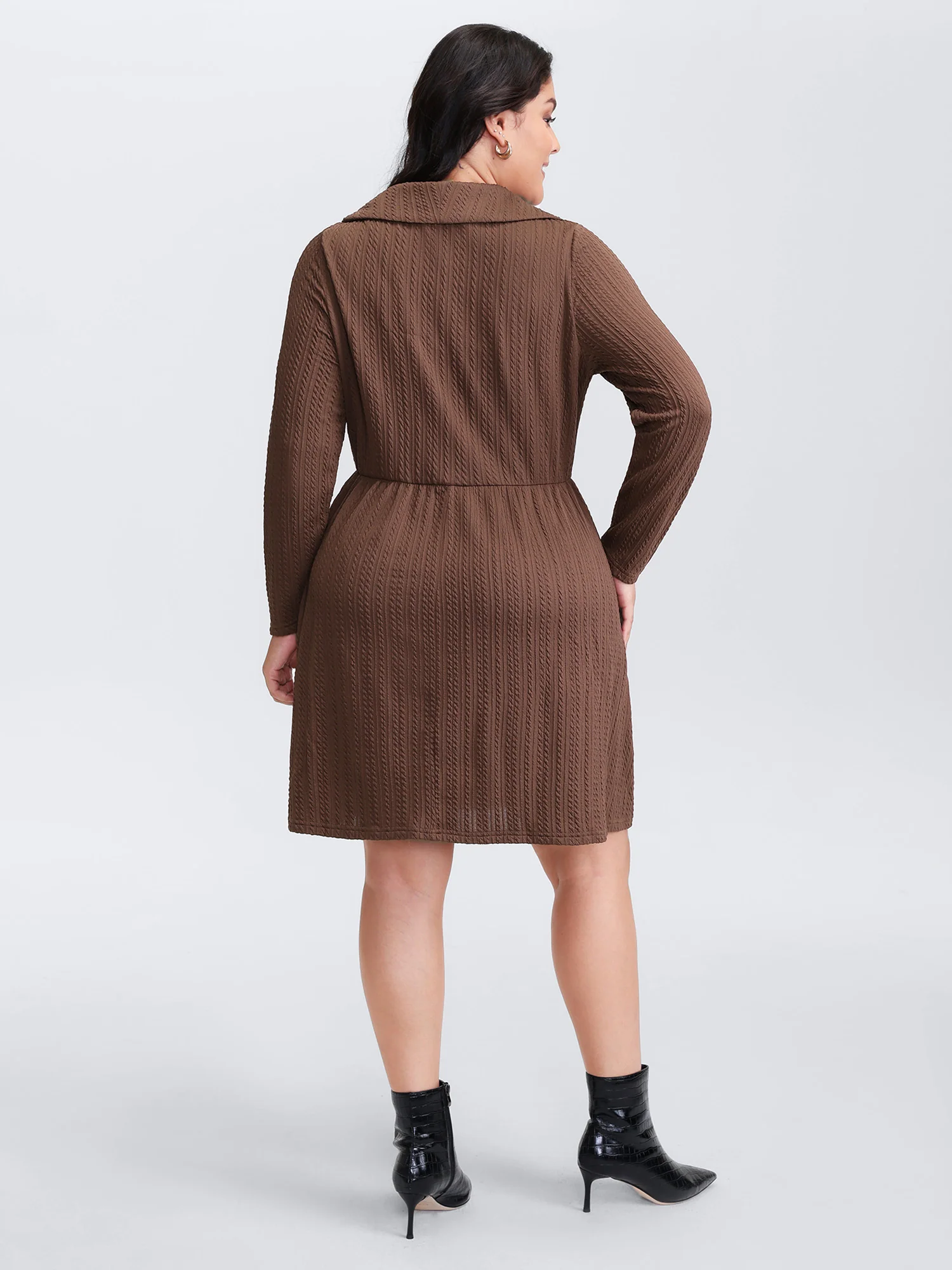 Cable Knit Double Decorative Button Knee-Length Dress - Image 4