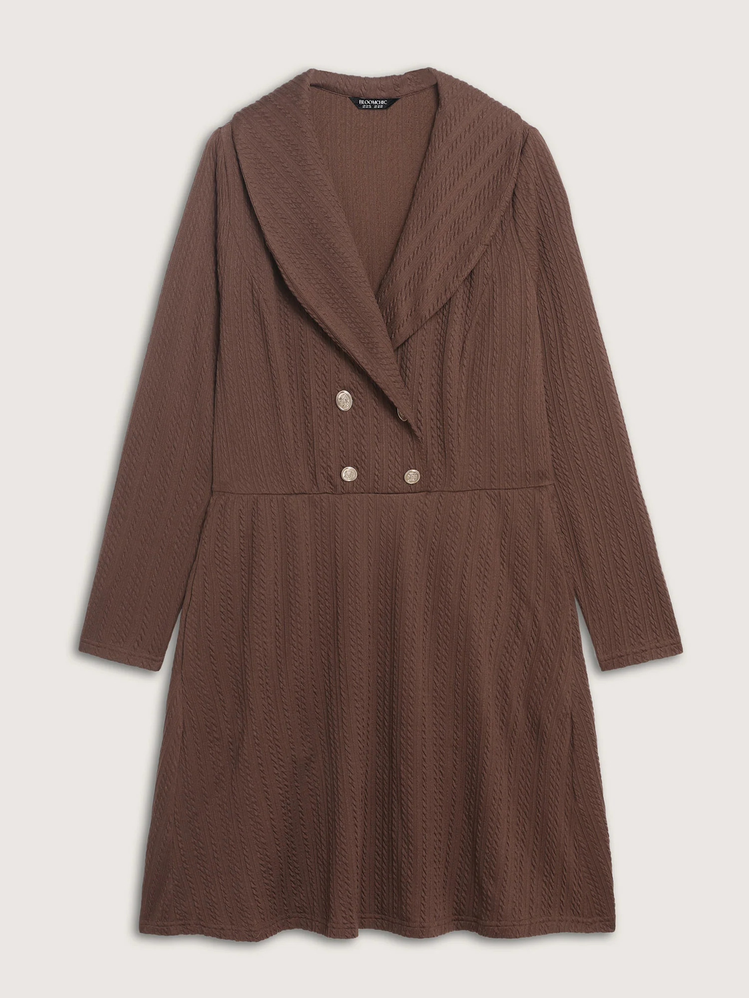 Cable Knit Double Decorative Button Knee-Length Dress - Image 7