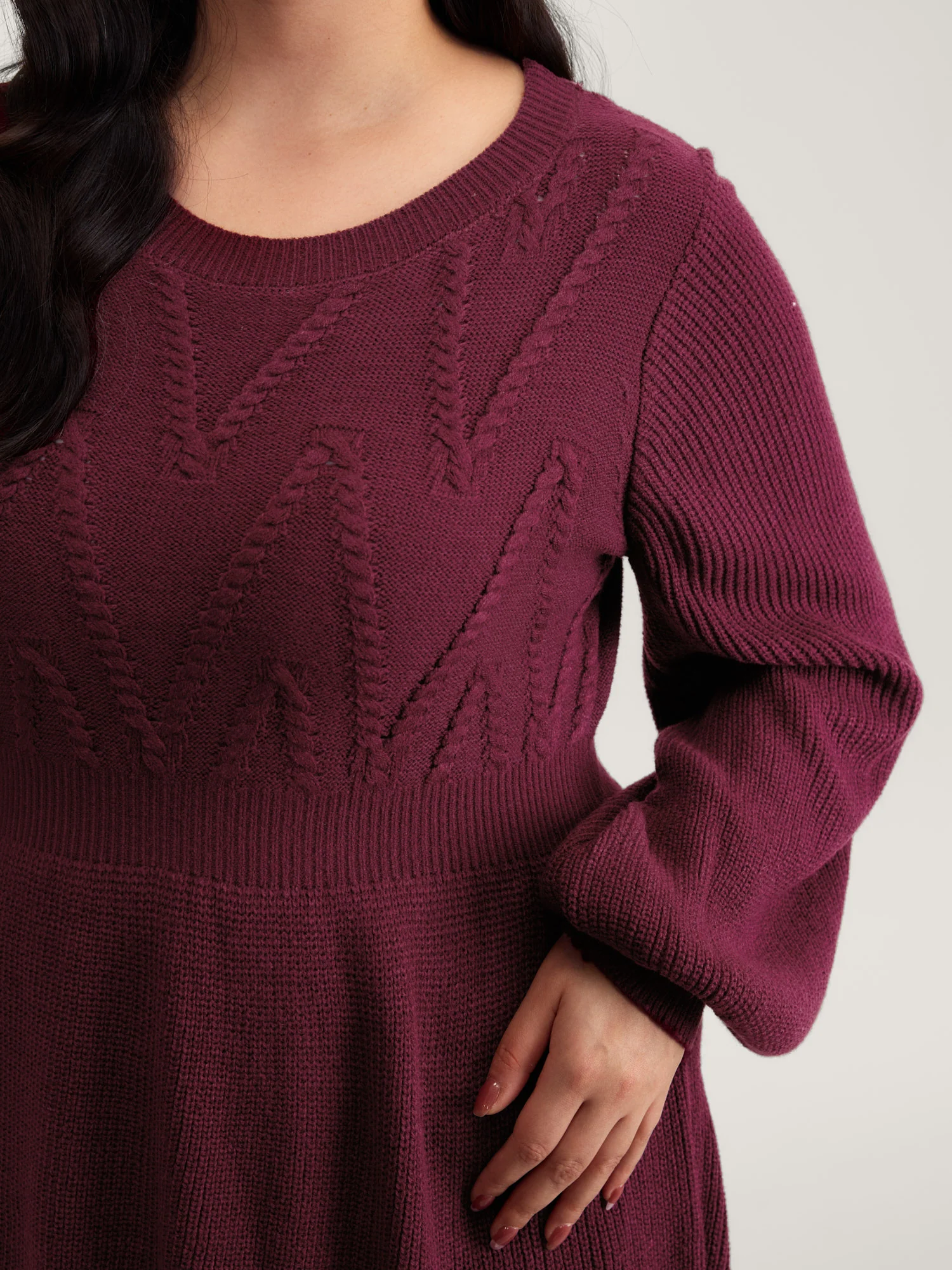 Cable Knit Elastic Waist Midi Sweater Dress - Image 2