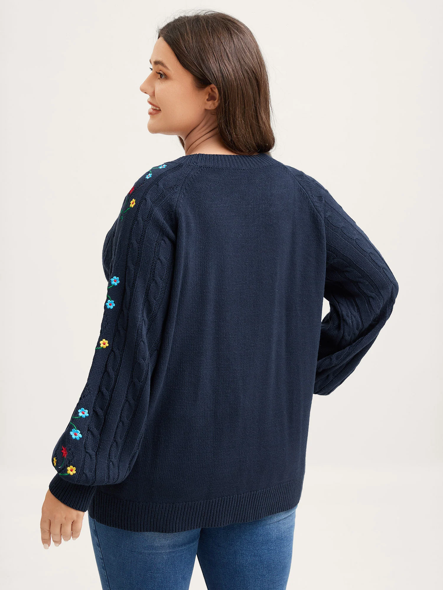 Cable Knit Embroidered Raglan Sleeve Pullover - Image 4