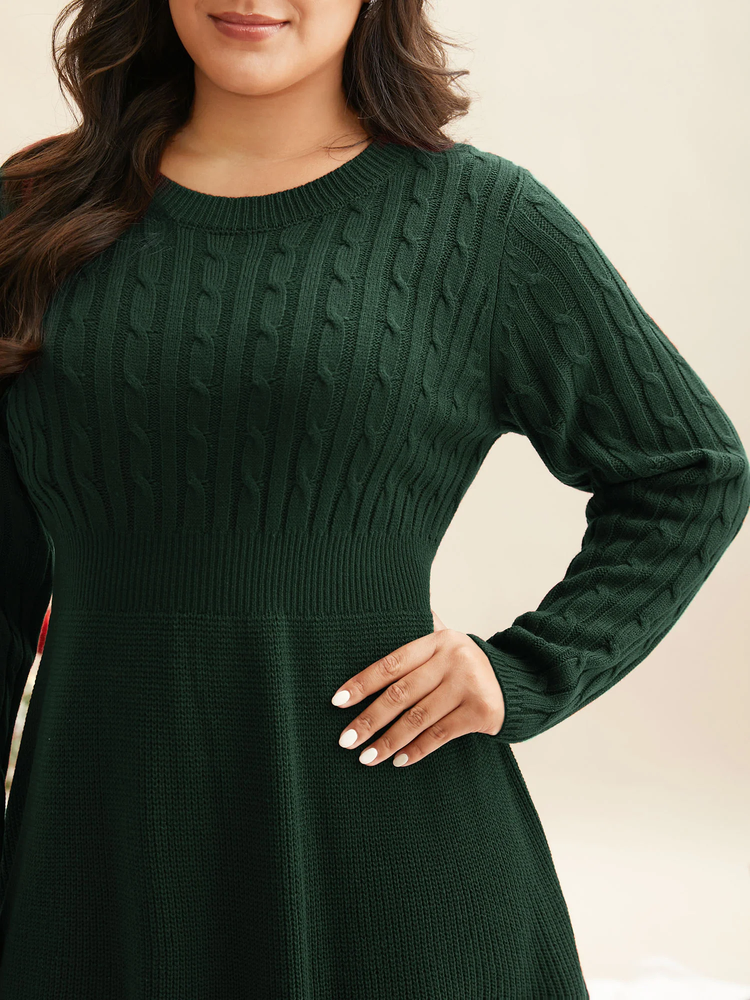 Cable Knit Fit-and-Flare Mini Sweater Dress - Image 15