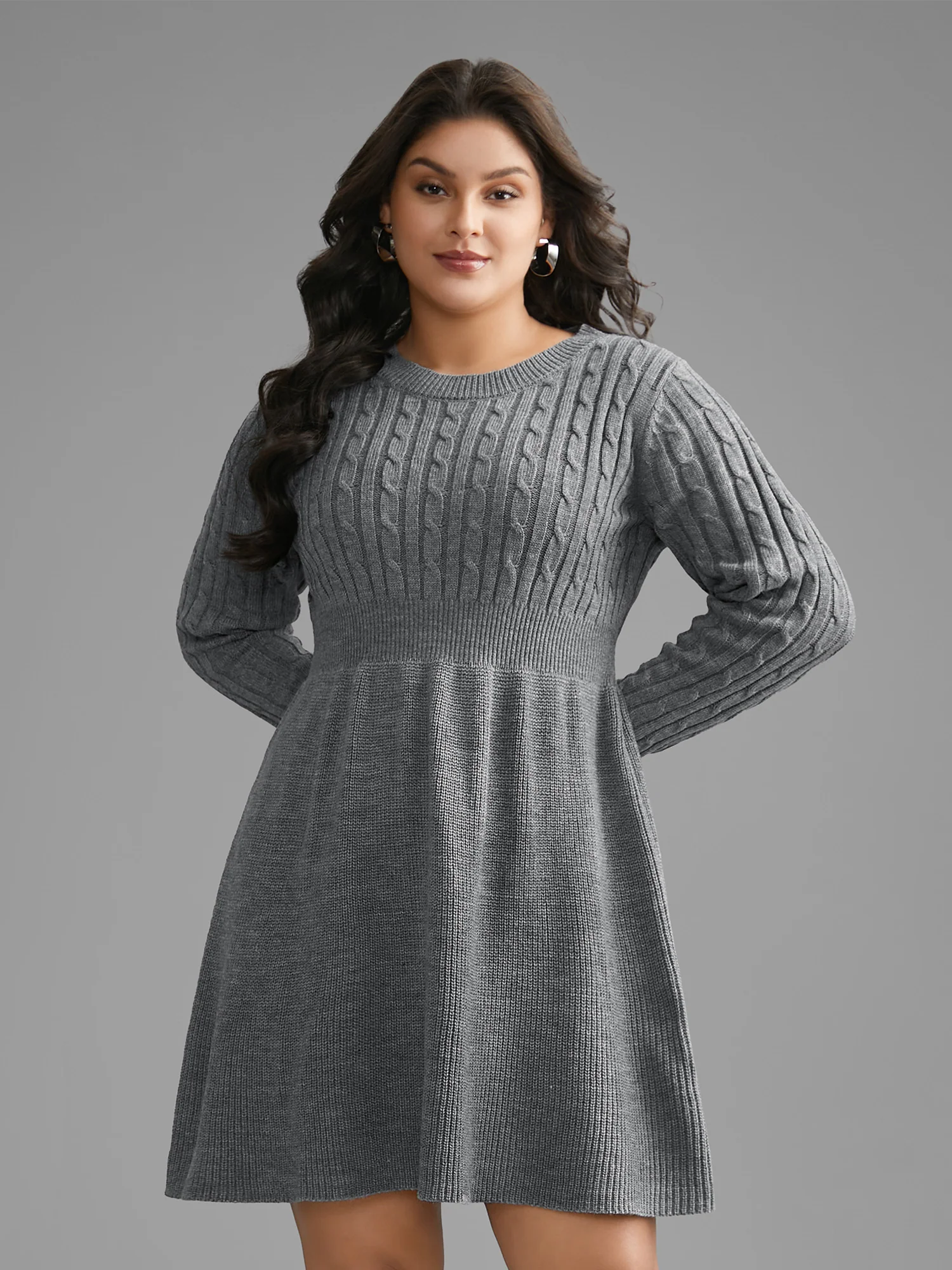 Cable Knit Fit-and-Flare Mini Sweater Dress - Image 34