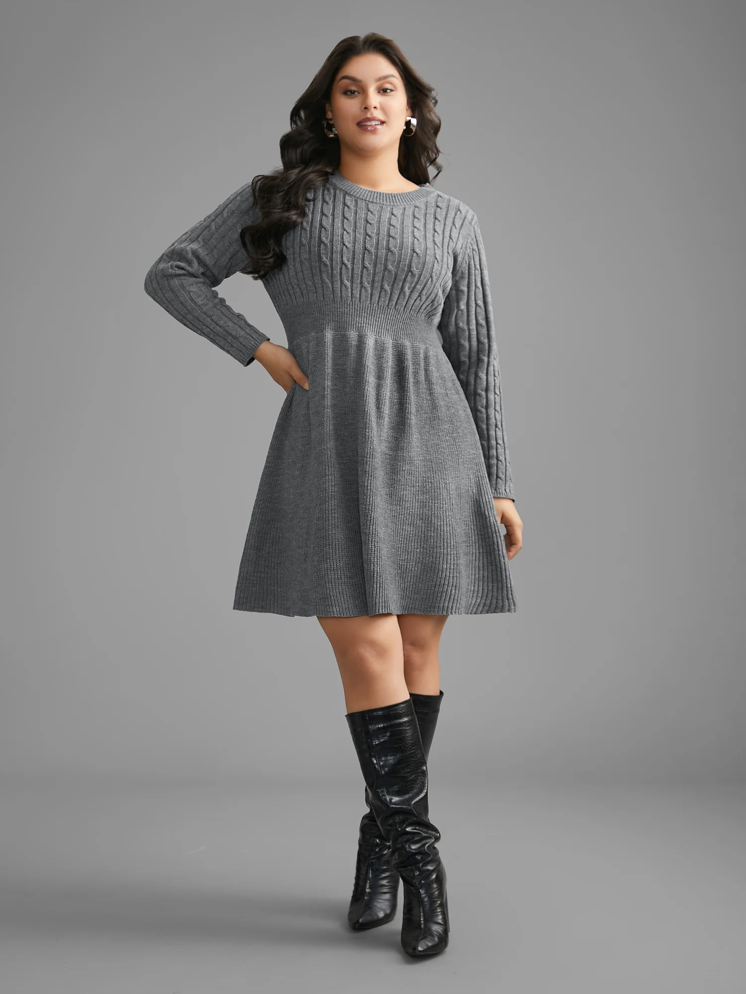 Cable Knit Fit-and-Flare Mini Sweater Dress - Image 35