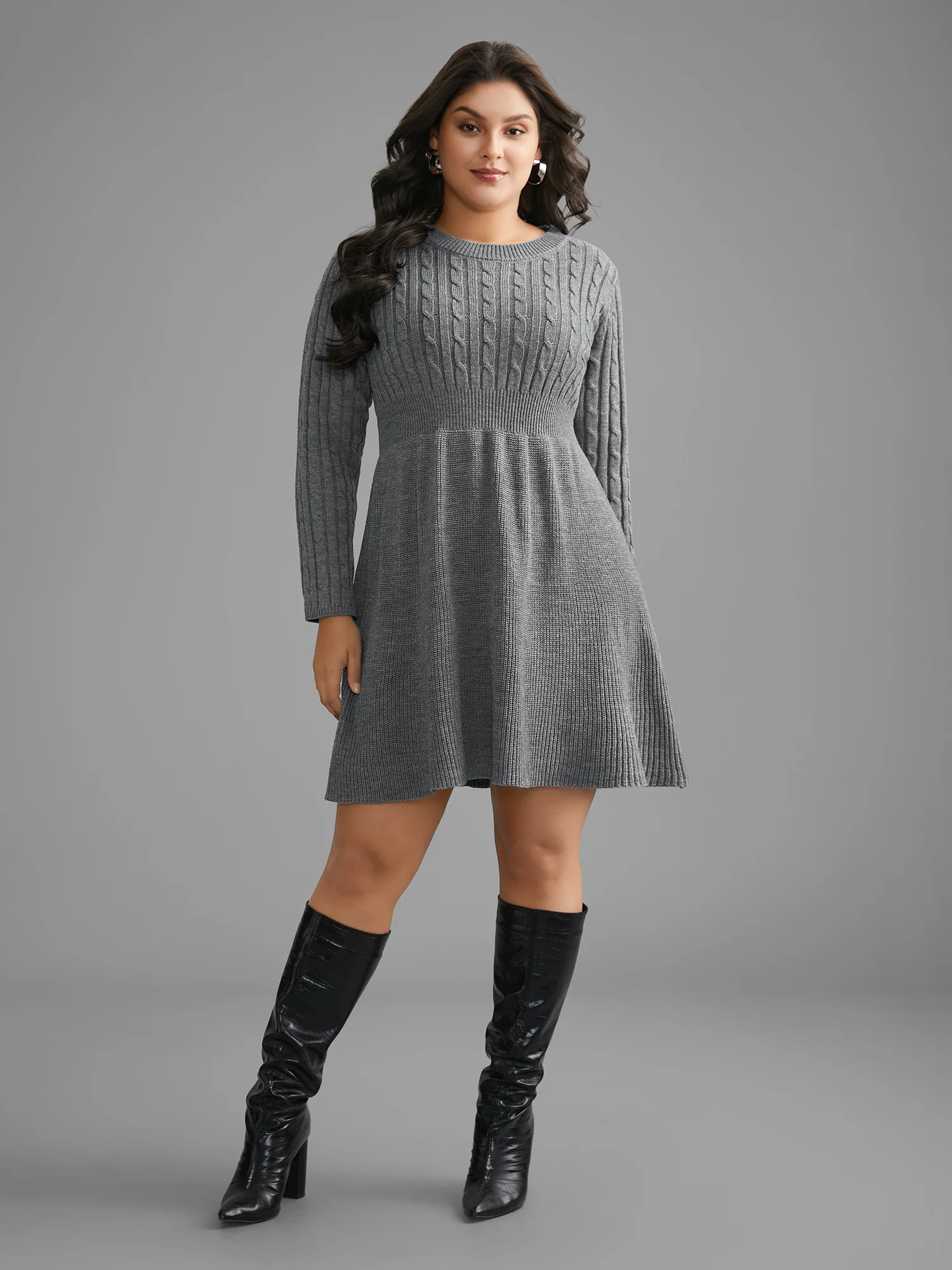 Cable Knit Fit-and-Flare Mini Sweater Dress - Image 36