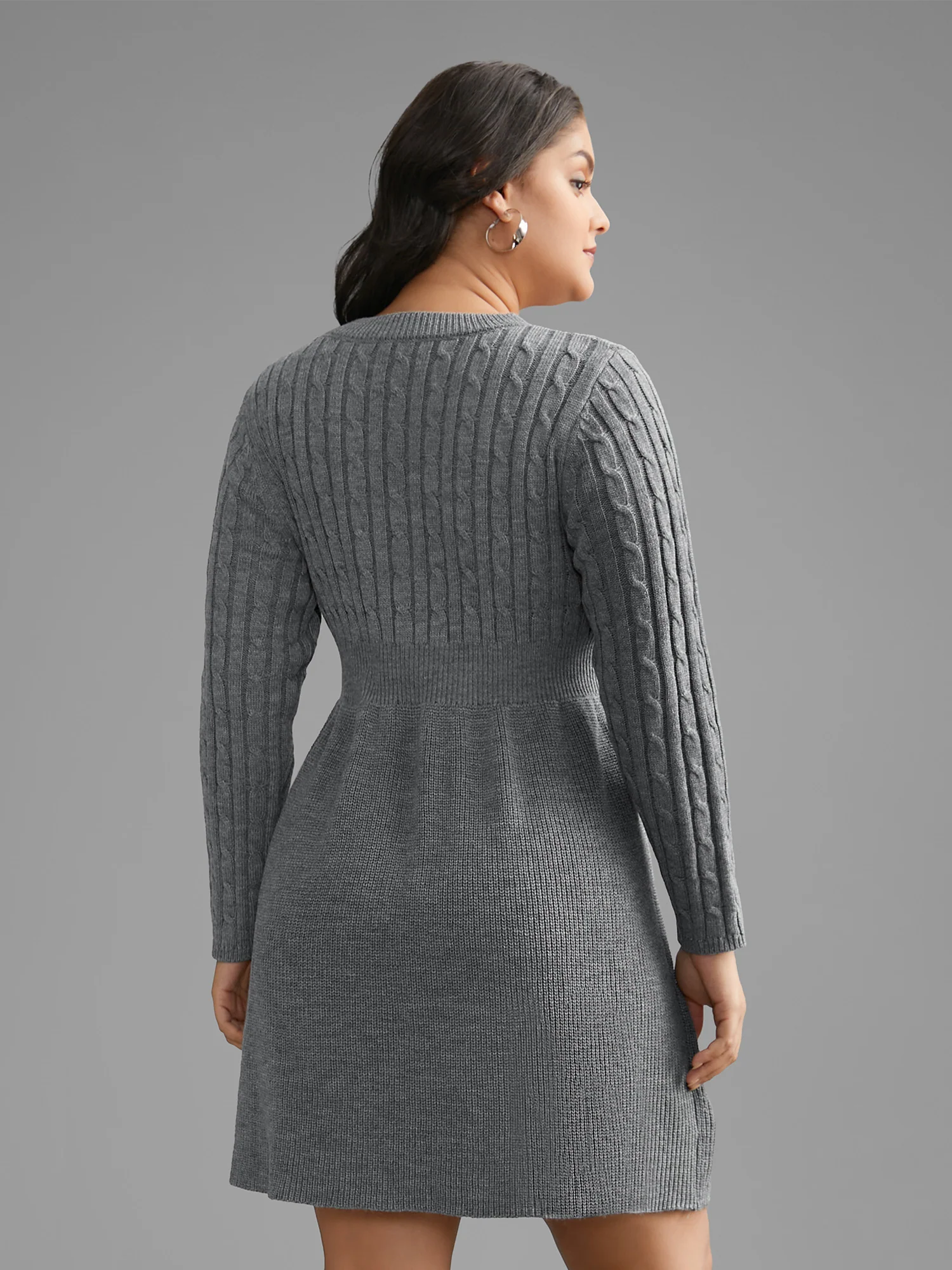 Cable Knit Fit-and-Flare Mini Sweater Dress - Image 37