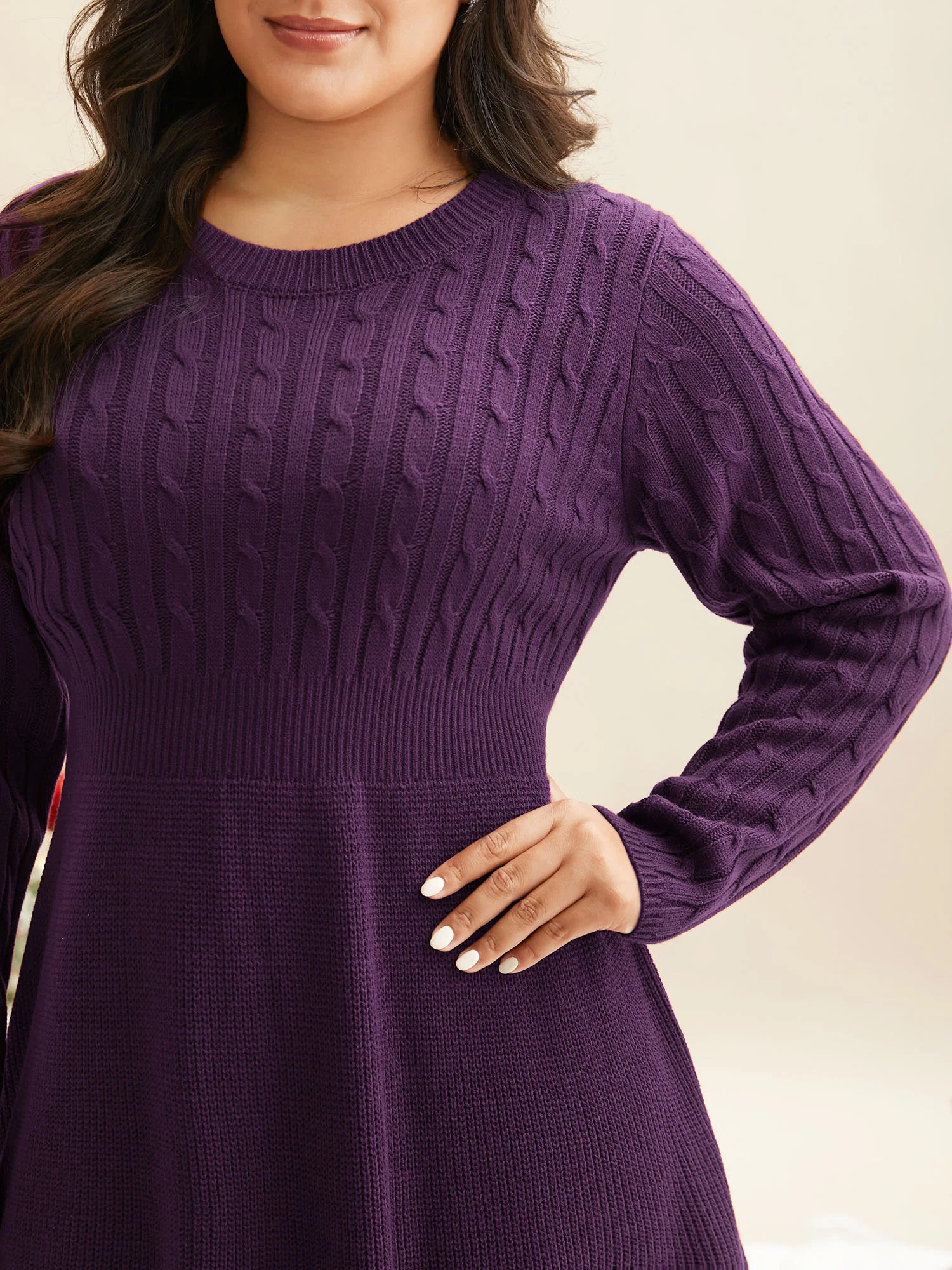 Cable Knit Fit-and-Flare Mini Sweater Dress - Image 4