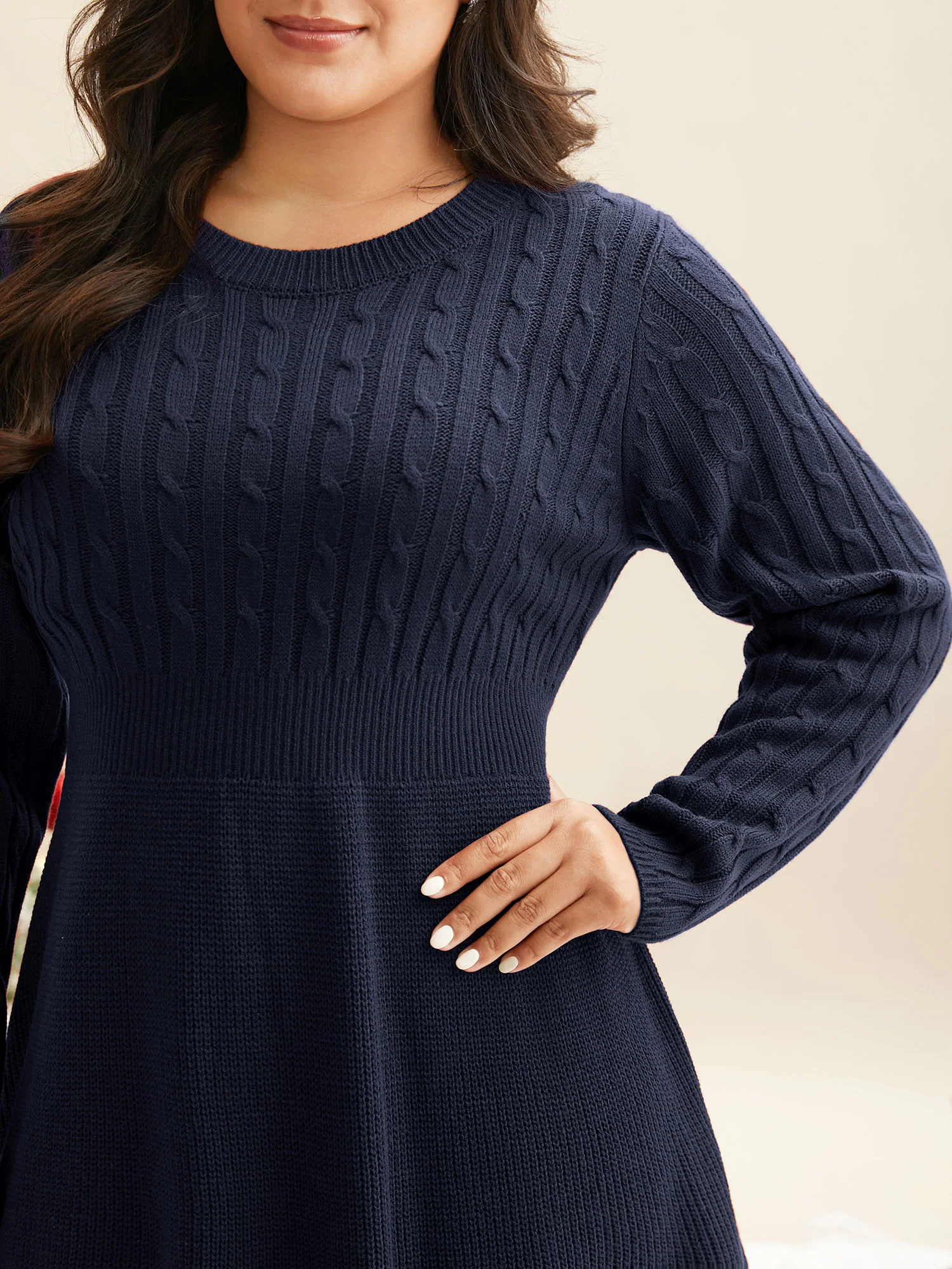 Cable Knit Fit-and-Flare Mini Sweater Dress - Image 42