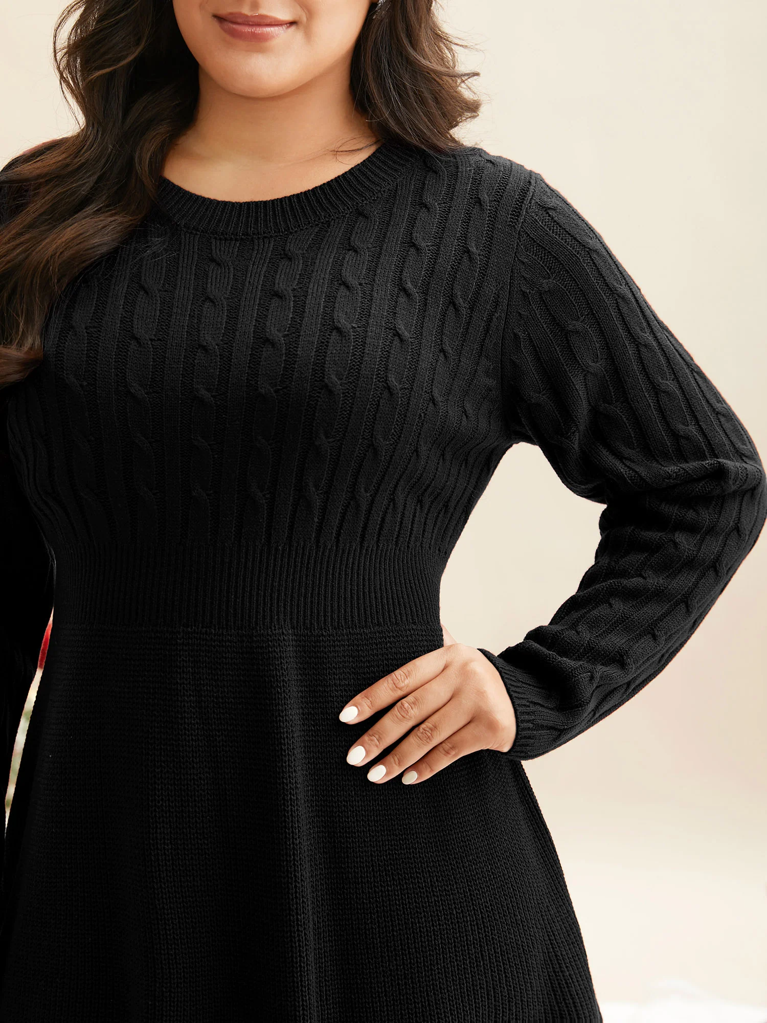 Cable Knit Fit-and-Flare Mini Sweater Dress - Image 9
