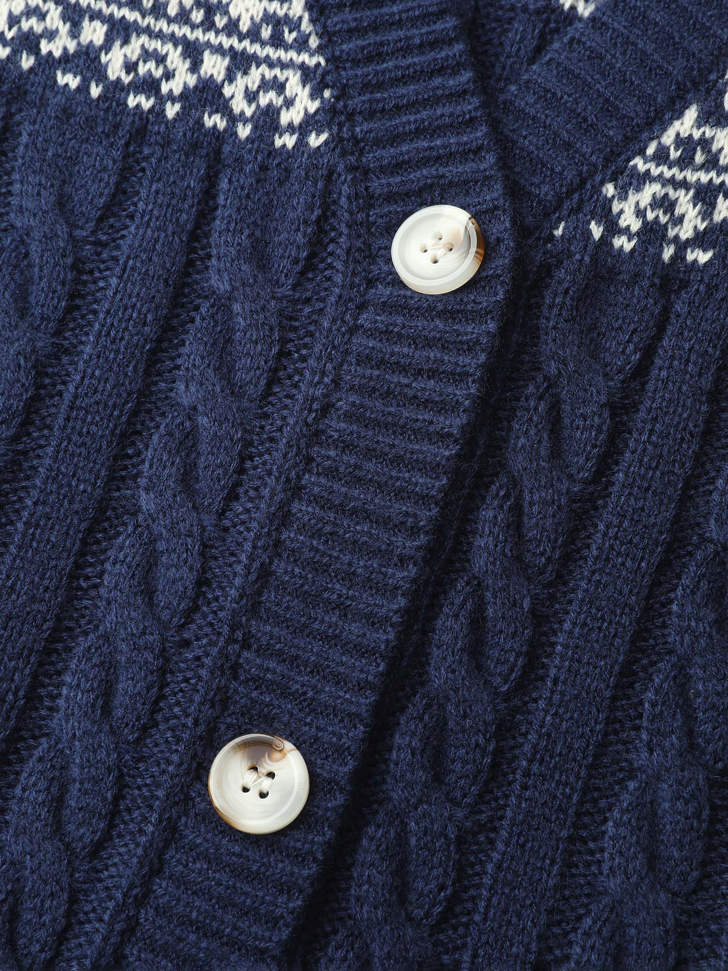 Cable Knit Floral Jacquard Pockets Knit Cardigan - Image 6