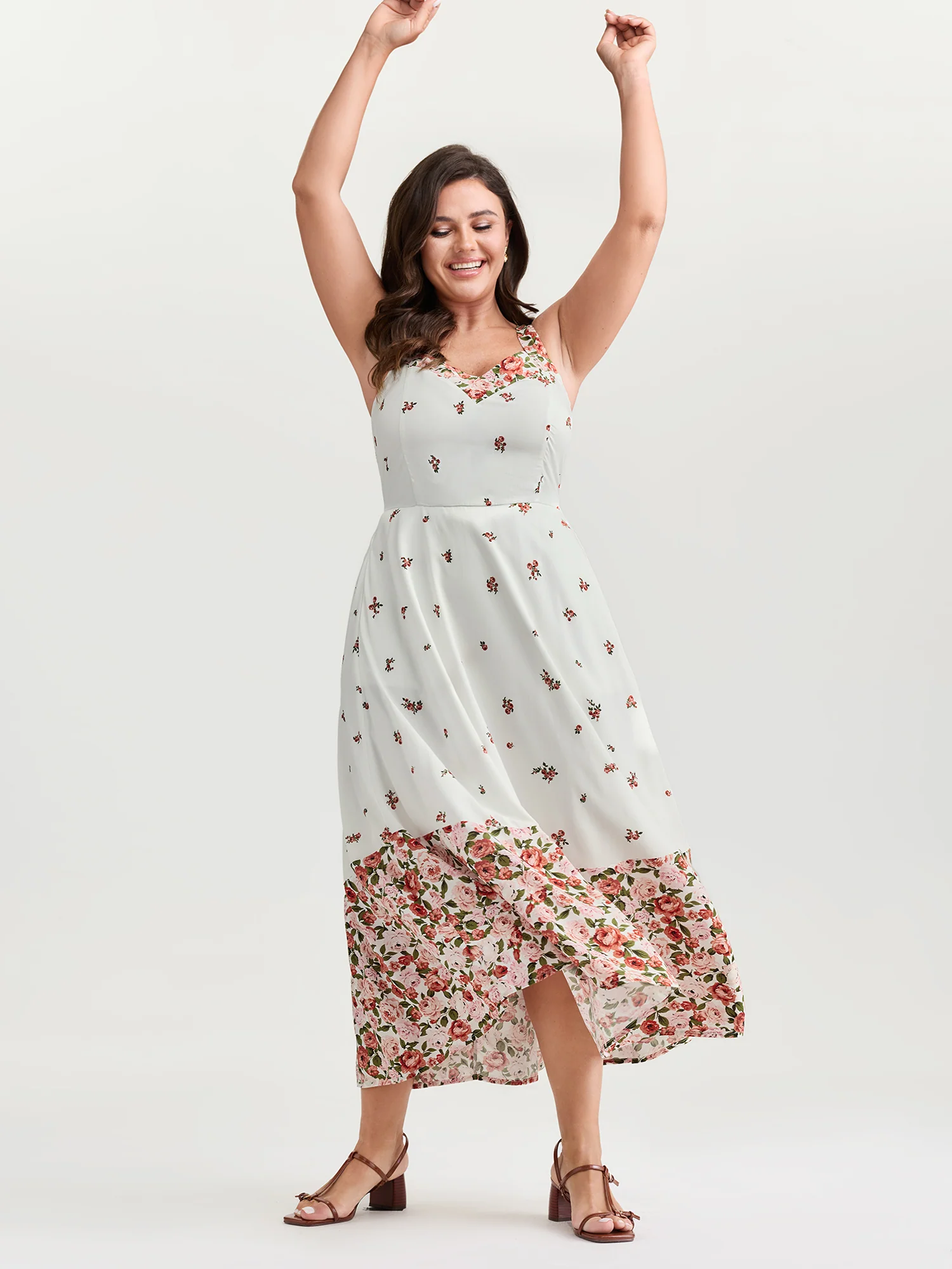Cable Knit Floral Shirred Back Midi Dress - Image 2