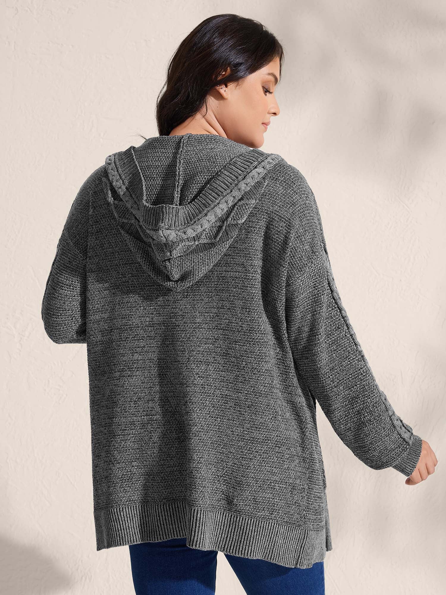 Cable Knit Front-Open Knit Cardigan - Image 4