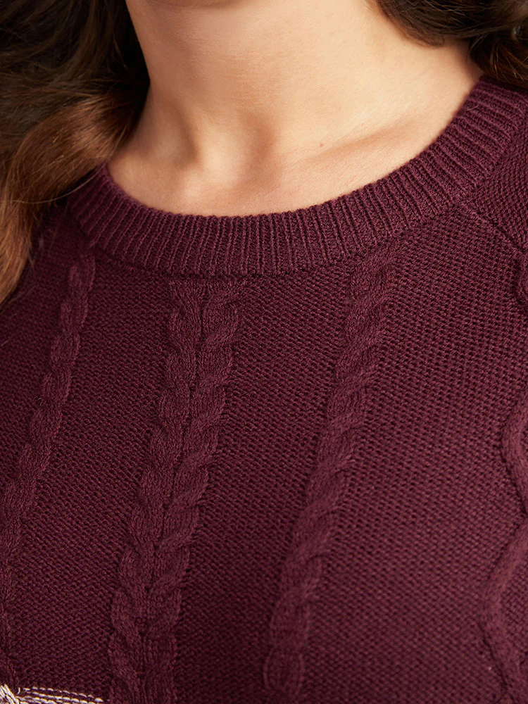 Cable Knit Heather Colorblock Patchwork Pullover - Image 6