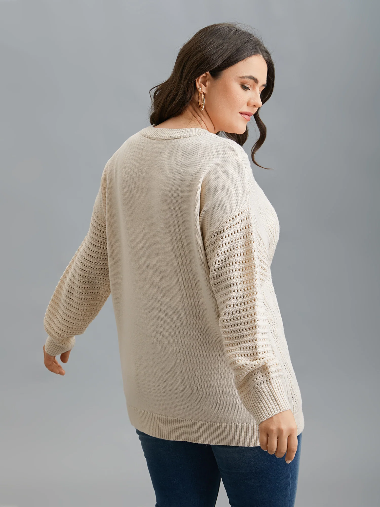 Cable Knit Hollow Out Textured Pullover - Image 2