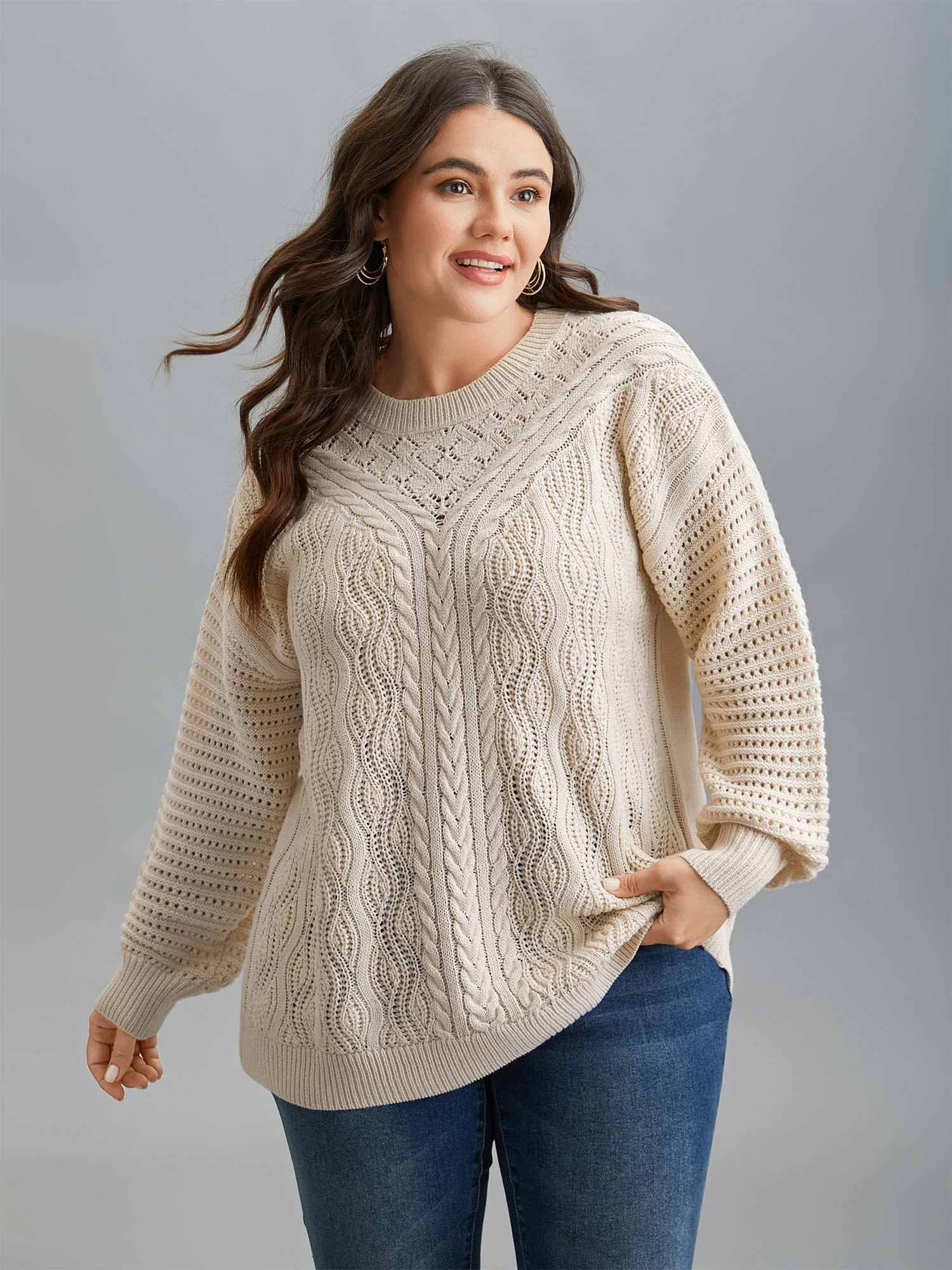 Cable Knit Hollow Out Textured Pullover - Image 4