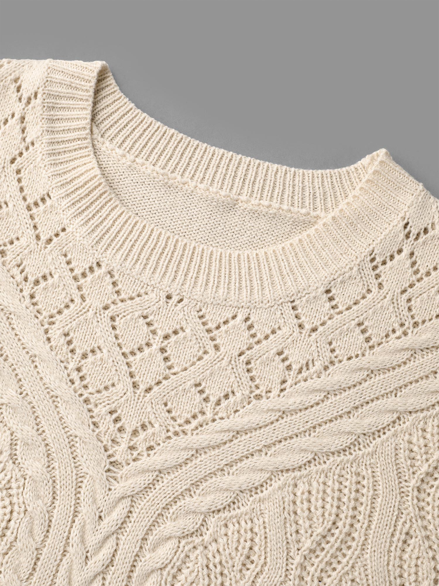 Cable Knit Hollow Out Textured Pullover - Image 6