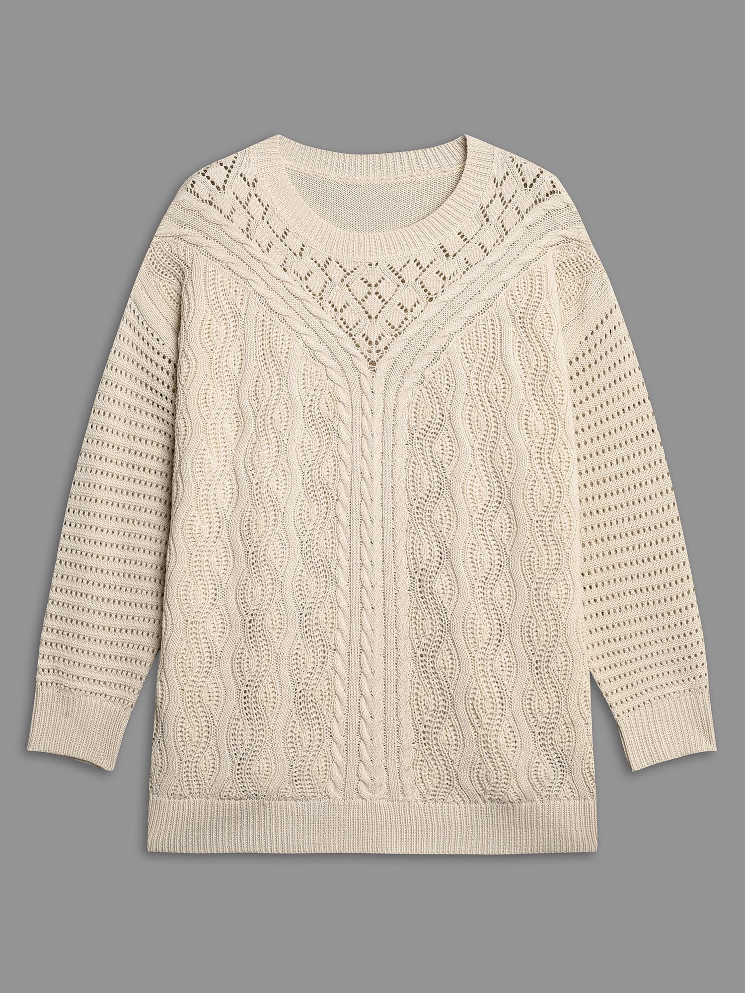 Cable Knit Hollow Out Textured Pullover - Image 8