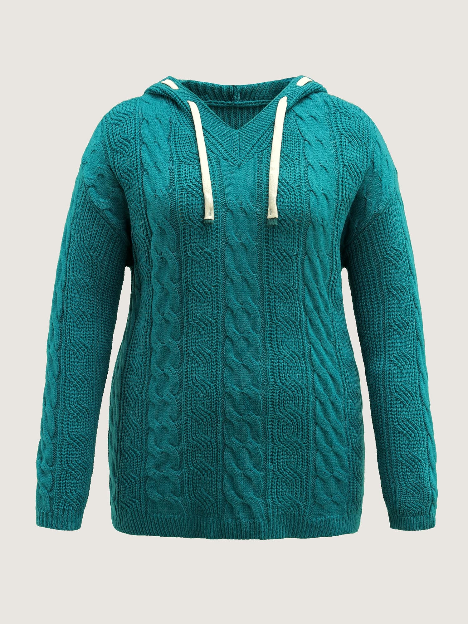 Cable Knit Hooded Solid Pullover - Image 7