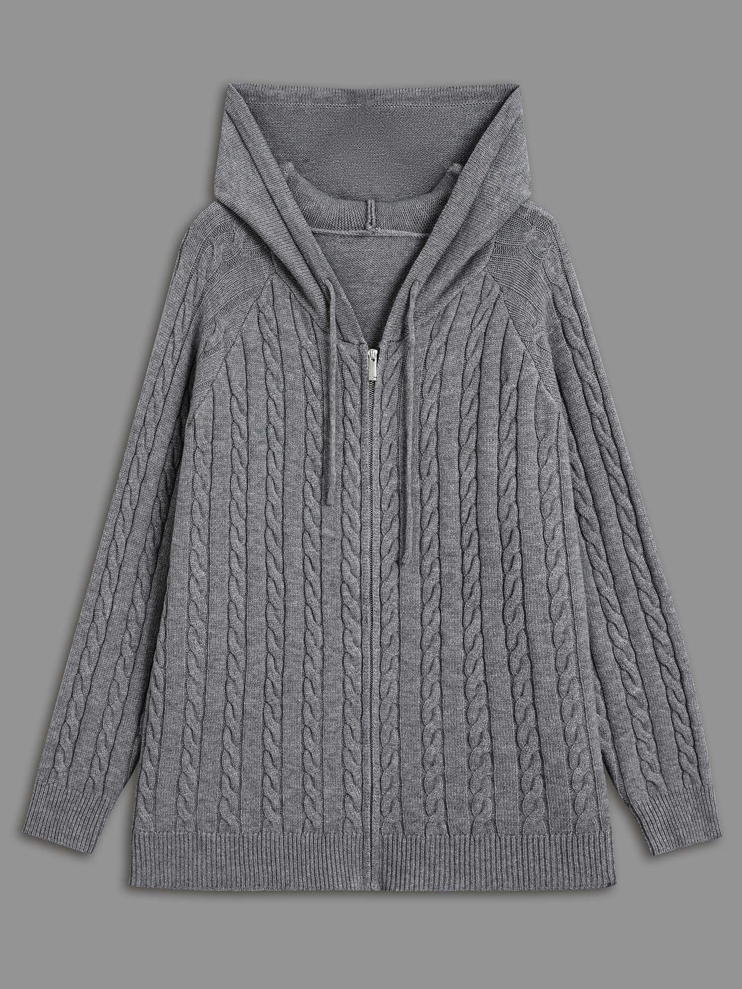 Cable Knit Hooded Zipper Cardigan - Image 8