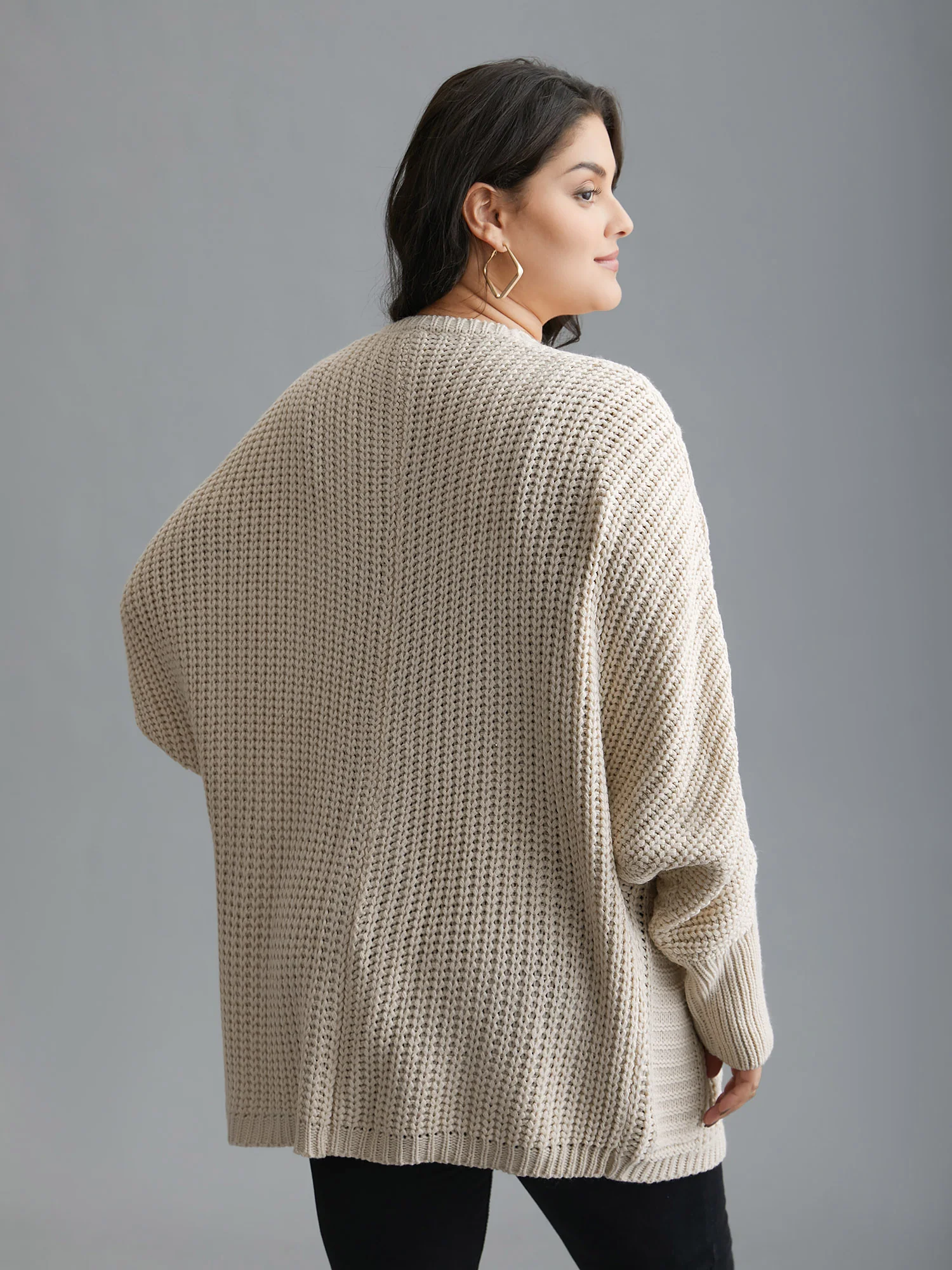 Cable Knit Open-Front Ribbed Knit Cardigan - Image 2