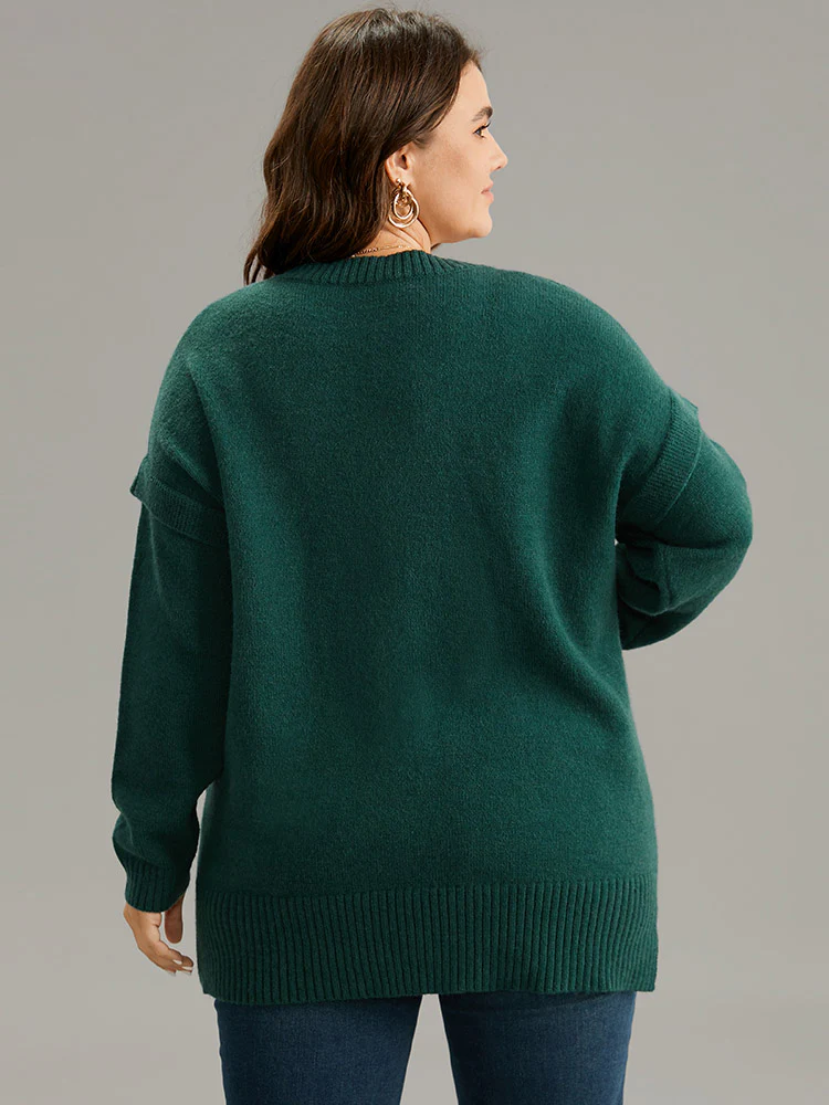 Cable Knit Patchwork Drop Shoulder Pullover - Image 2