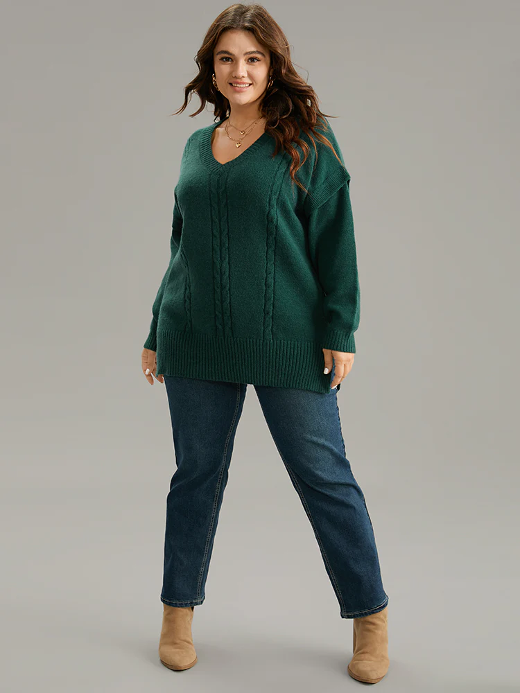 Cable Knit Patchwork Drop Shoulder Pullover - Image 3