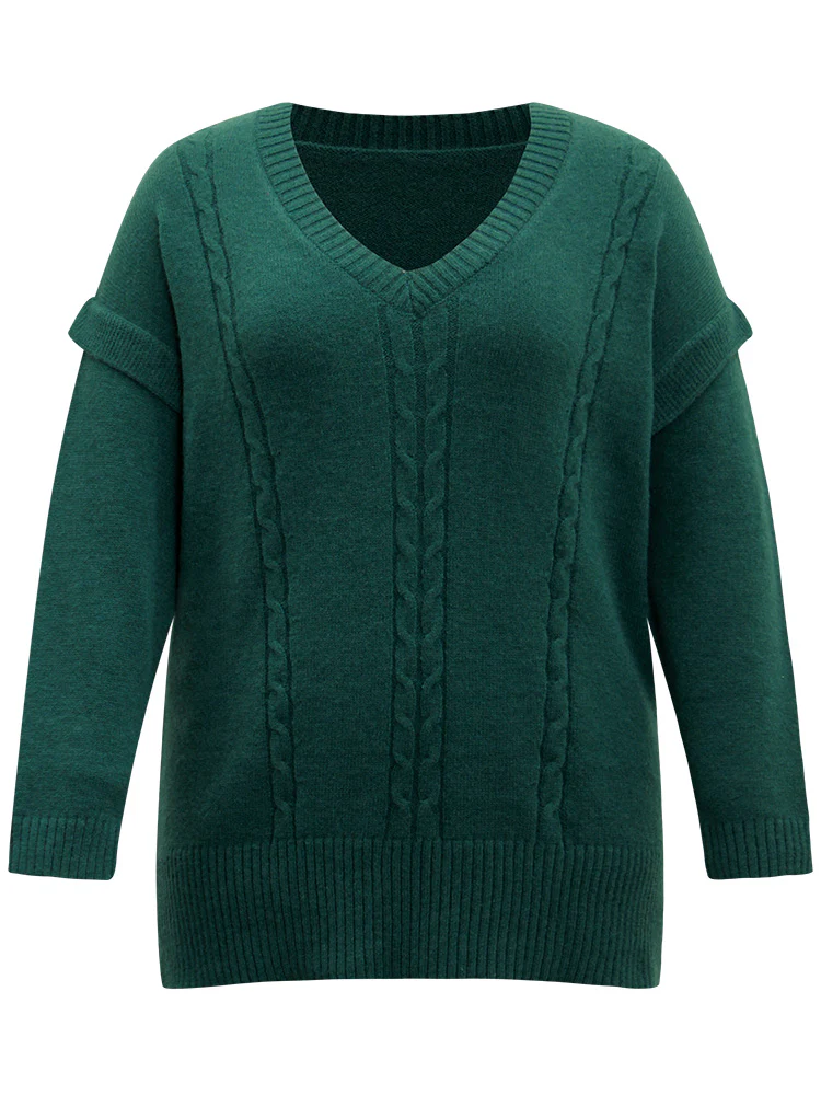 Cable Knit Patchwork Drop Shoulder Pullover - Image 5