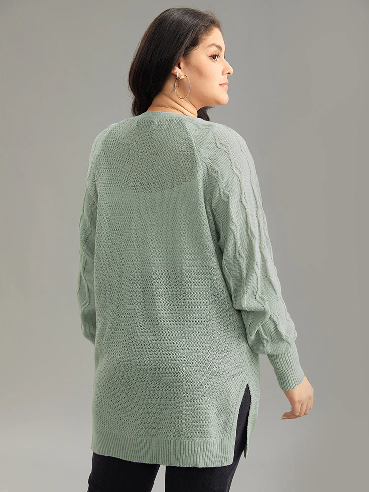 Cable Knit Plain Open Front Cardigan - Image 2