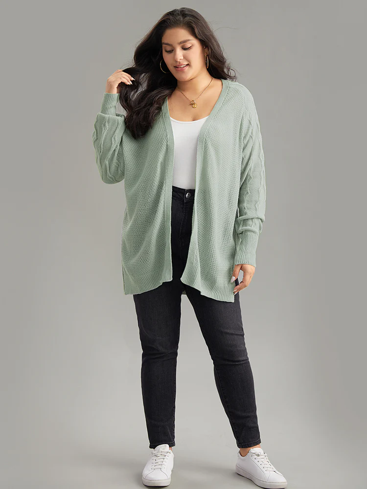Cable Knit Plain Open Front Cardigan - Image 4