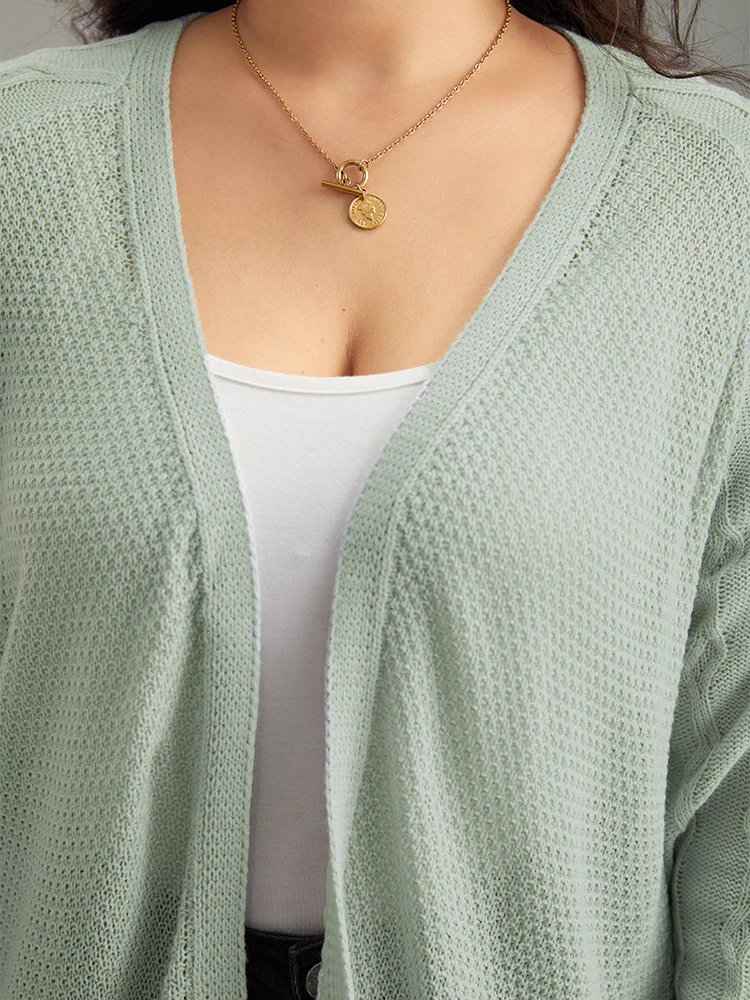 Cable Knit Plain Open Front Cardigan - Image 5