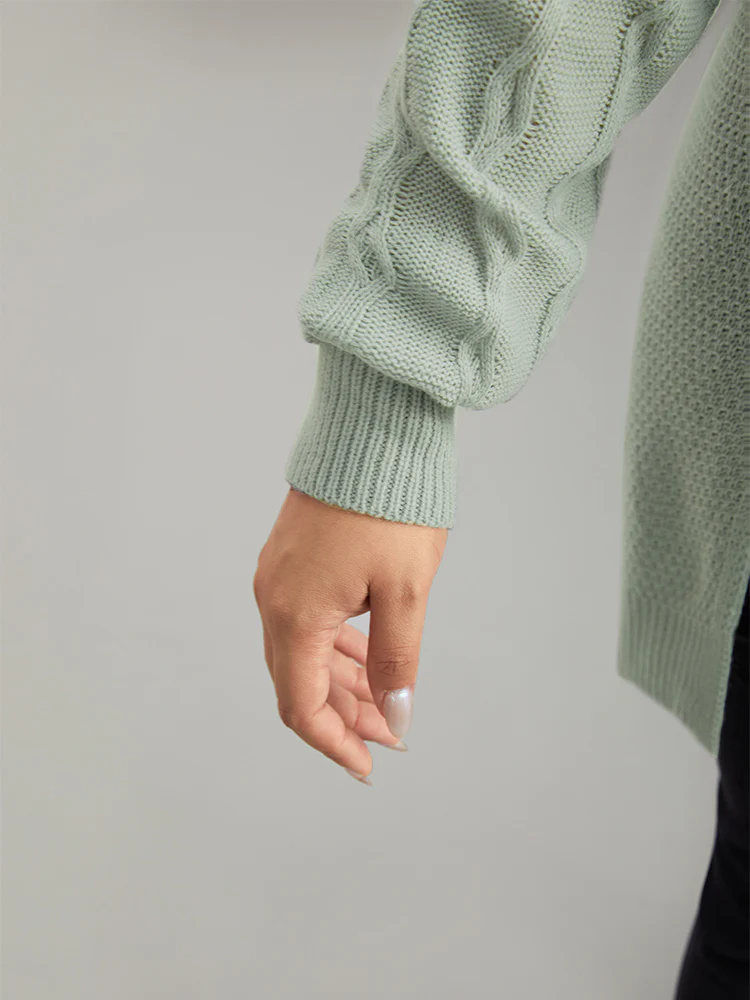 Cable Knit Plain Open Front Cardigan - Image 6