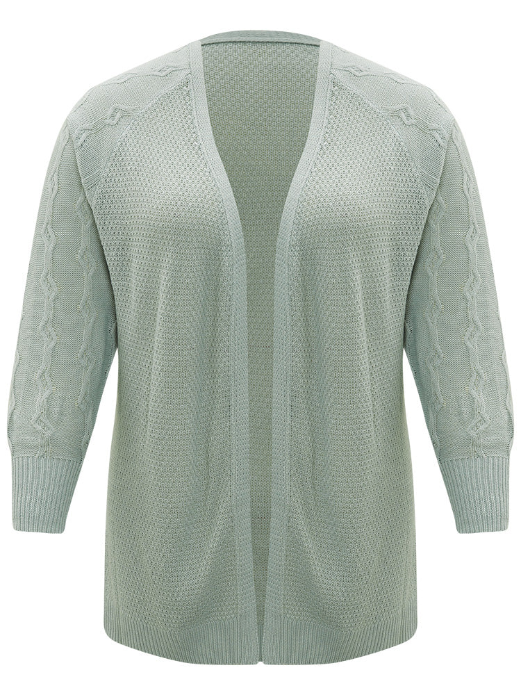 Cable Knit Plain Open Front Cardigan - Image 8