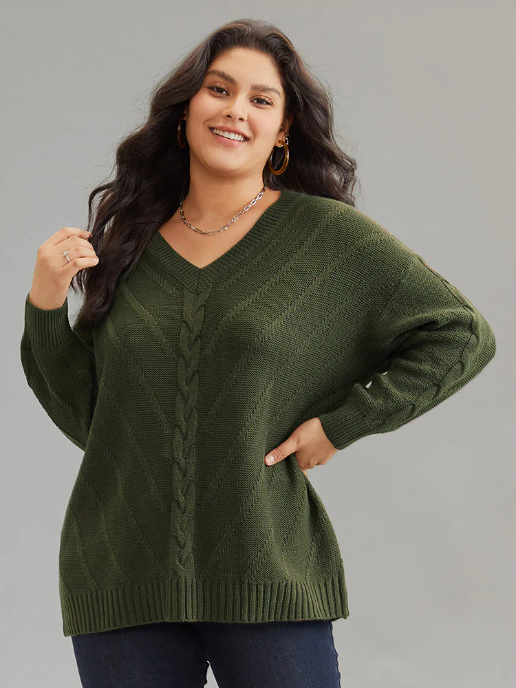 Cable Knit Plisse Moderately Stretchy Pullover