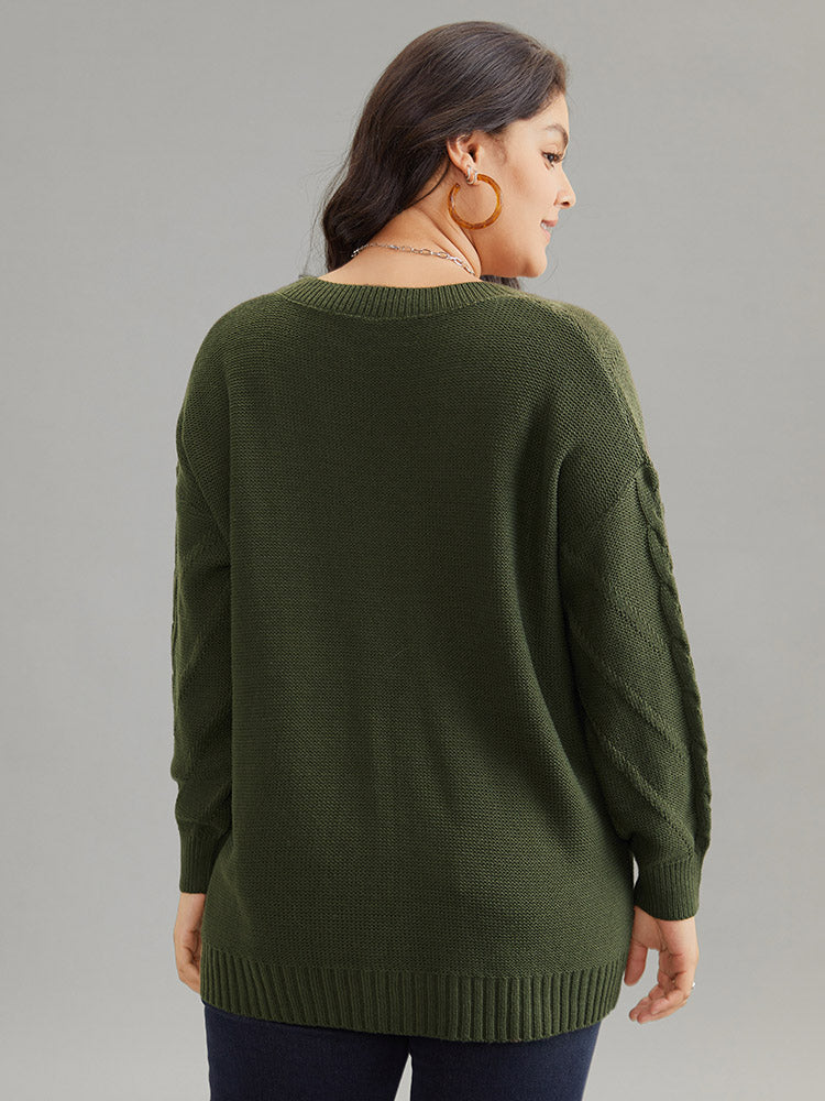 Cable Knit Plisse Moderately Stretchy Pullover - Image 2