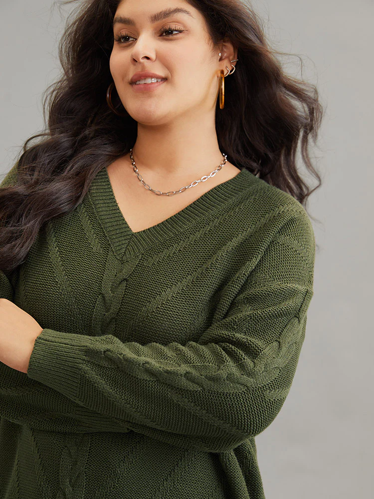 Cable Knit Plisse Moderately Stretchy Pullover - Image 5