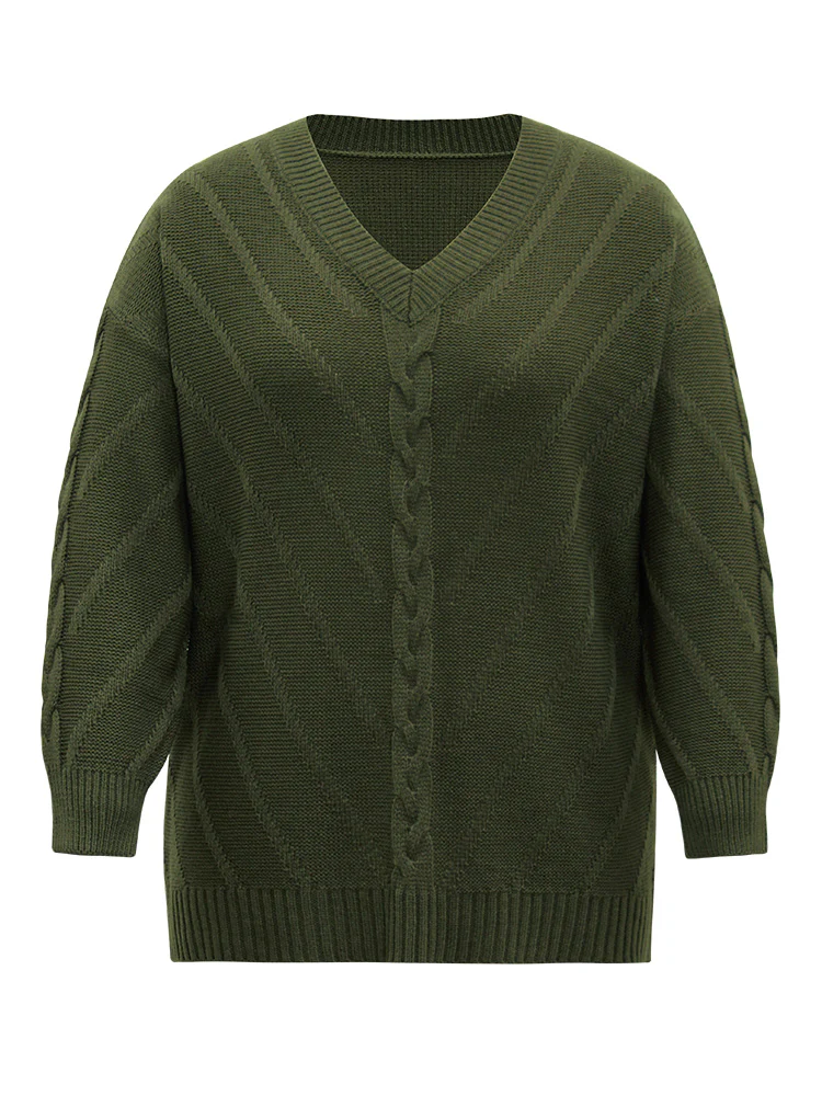 Cable Knit Plisse Moderately Stretchy Pullover - Image 6