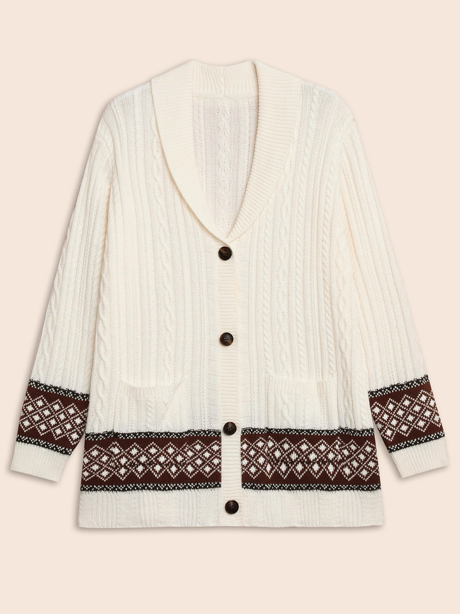 Cable Knit Pockets Collared Cardigan - Image 8