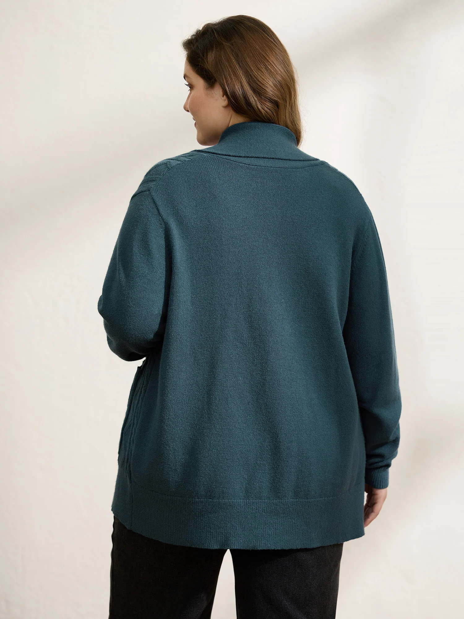 Supersoft Cable Knit Pockets Shawl Collar Knit Cardigan - Image 6