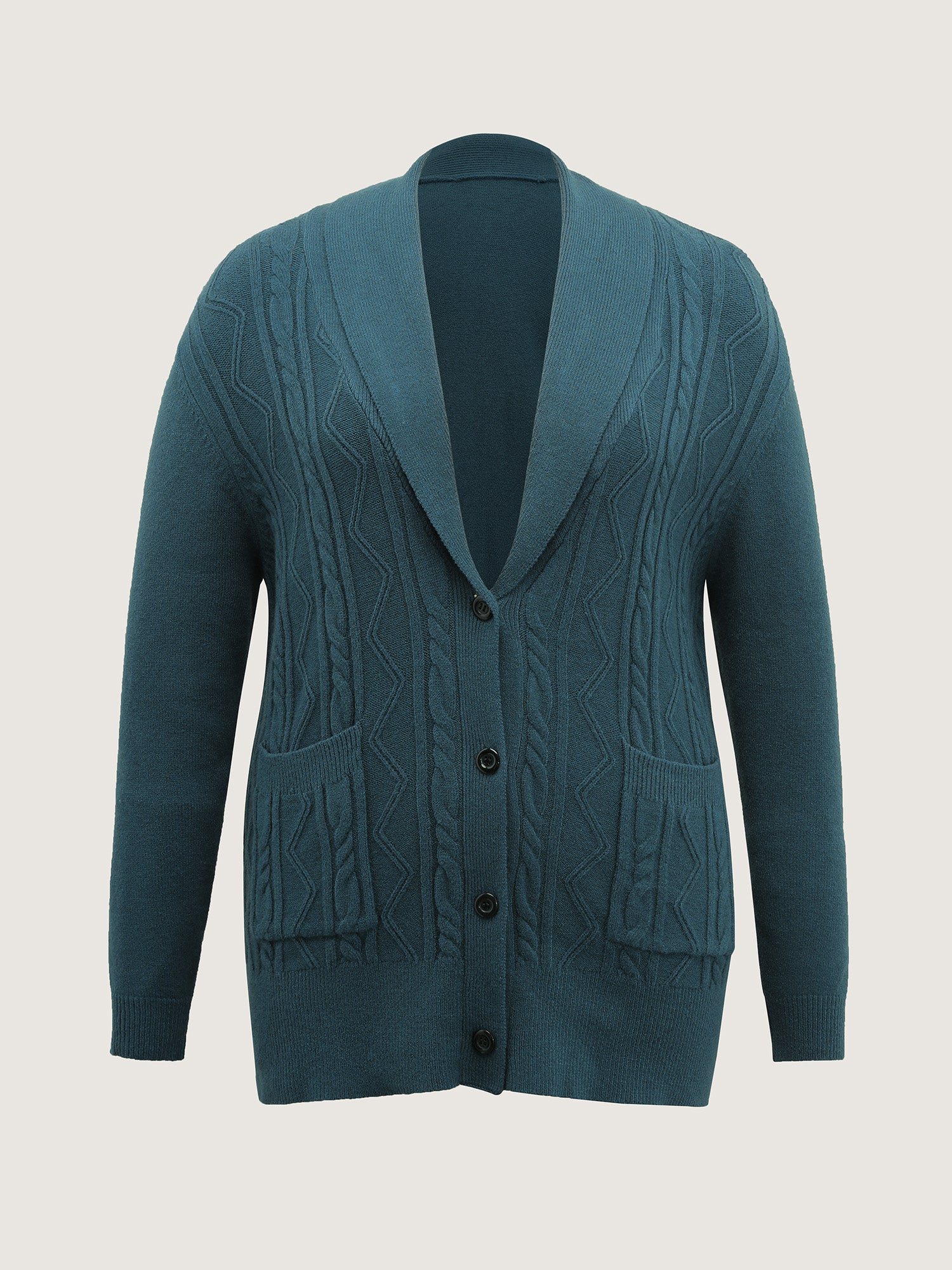 Supersoft Cable Knit Pockets Shawl Collar Knit Cardigan - Image 9