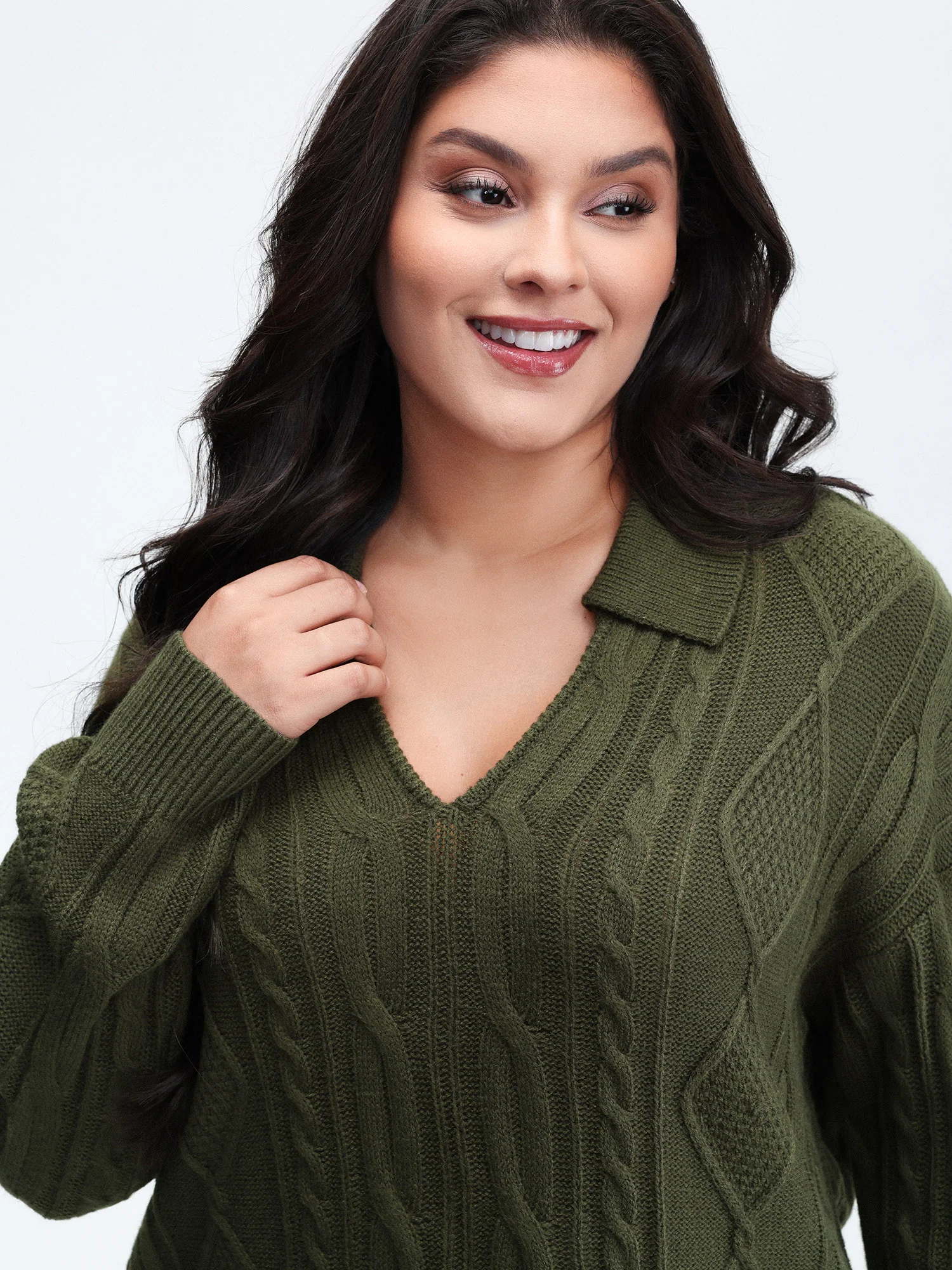 Cable Knit Polo Collar Pullover - Image 2